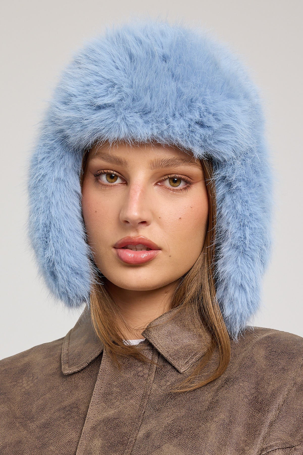 Token Faux Fur Fluffy Trapper Hat Blue