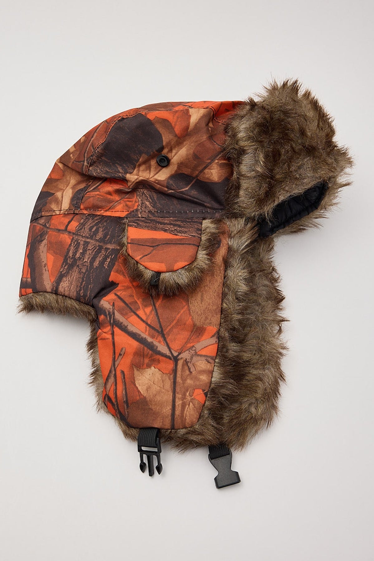 Token Camo Faux Fur Trapper Hat Orange Camo