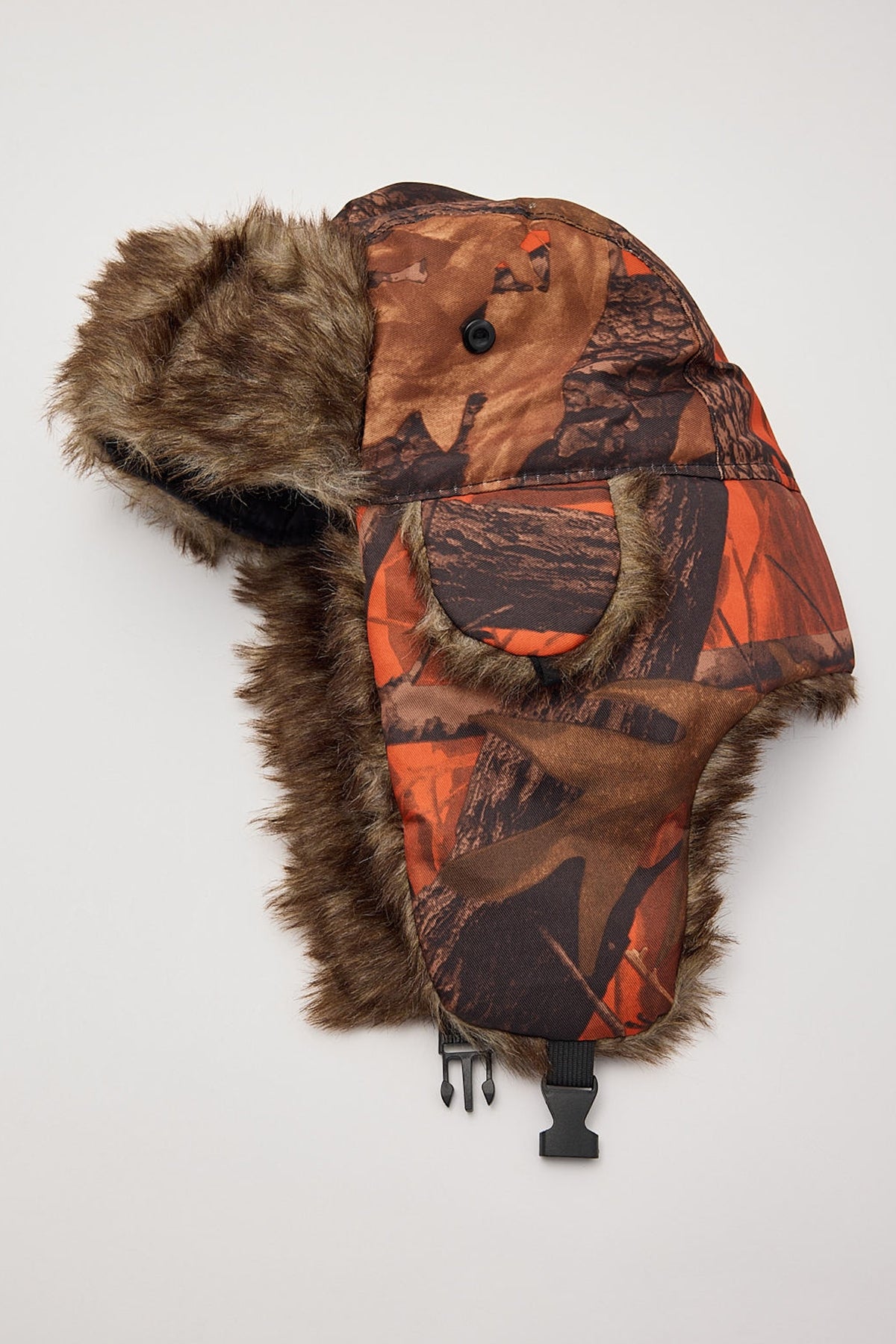 Token Camo Faux Fur Trapper Hat Orange Camo