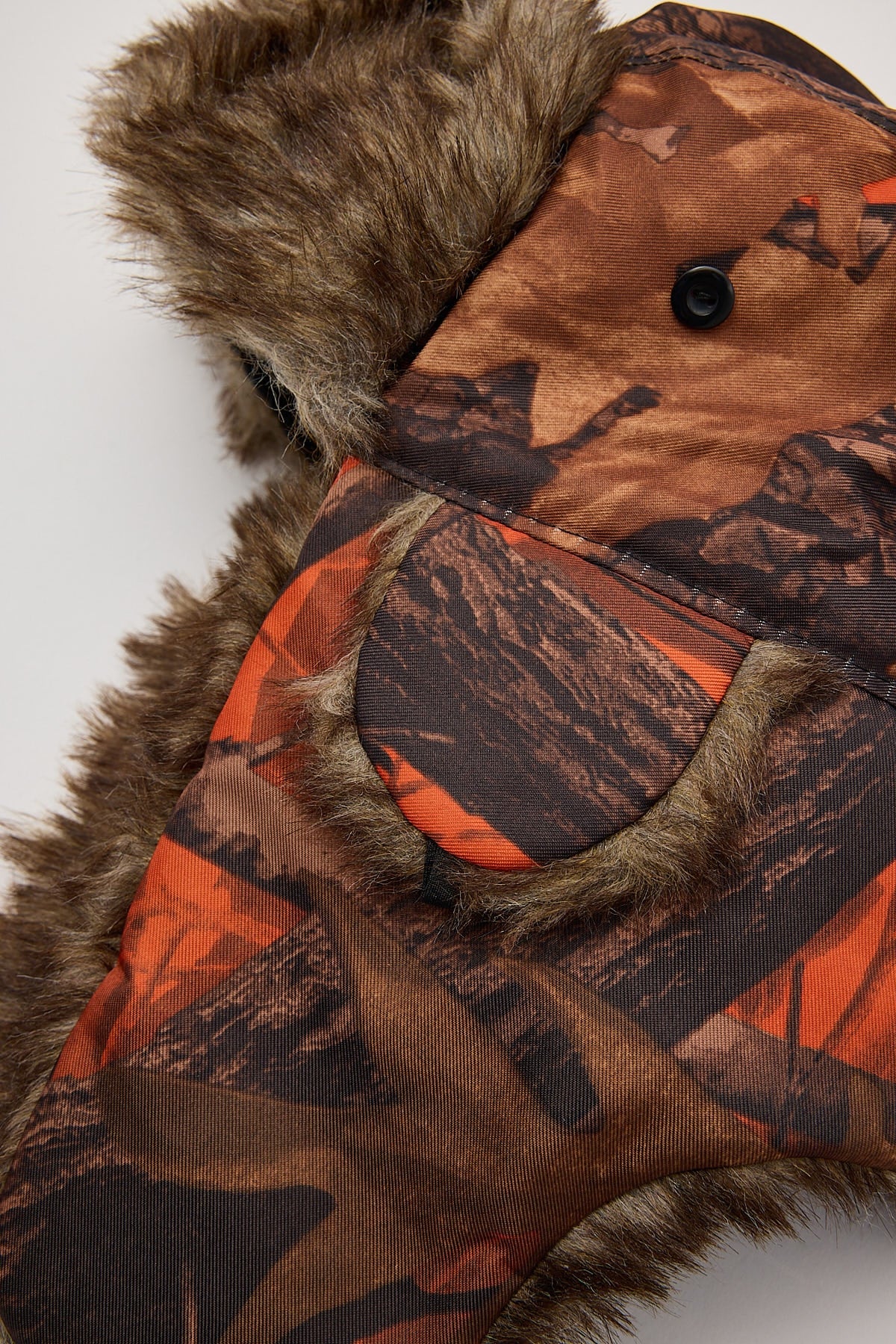 Token Camo Faux Fur Trapper Hat Orange Camo