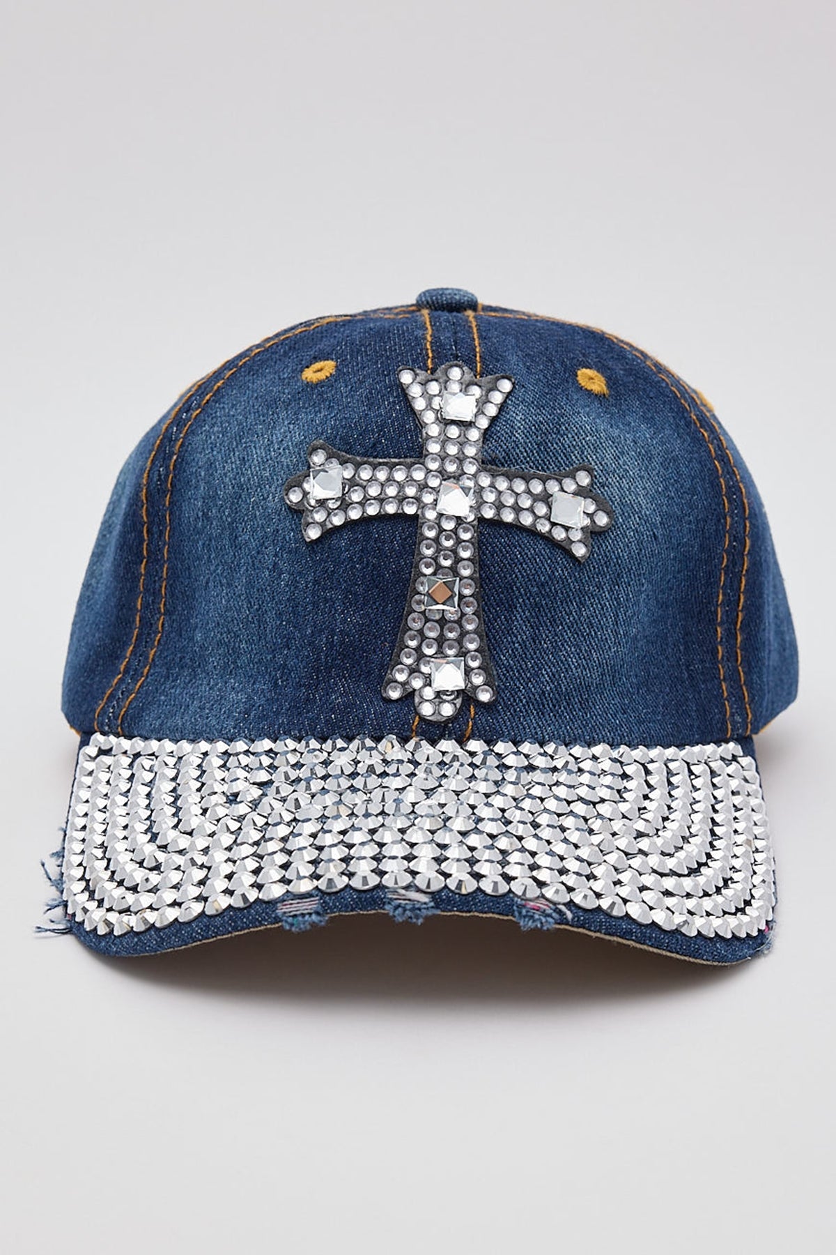 Token Y2K Bedazzled Denim Cap Dark Blue Denim