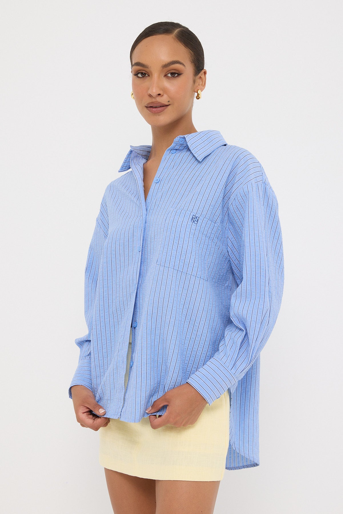 Perfect Stranger Azure Striped Oversized Shirt Blue Stripe