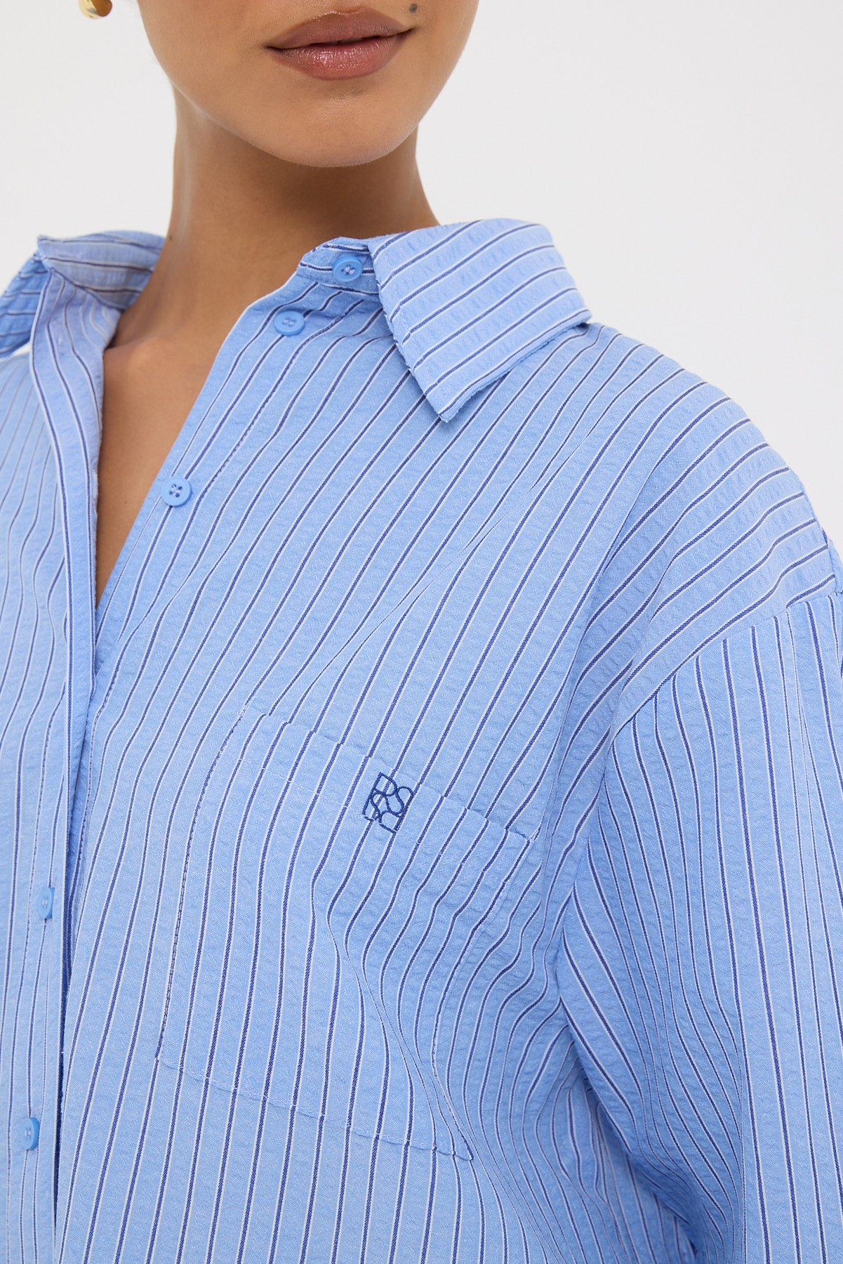 Perfect Stranger Azure Striped Oversized Shirt Blue Stripe