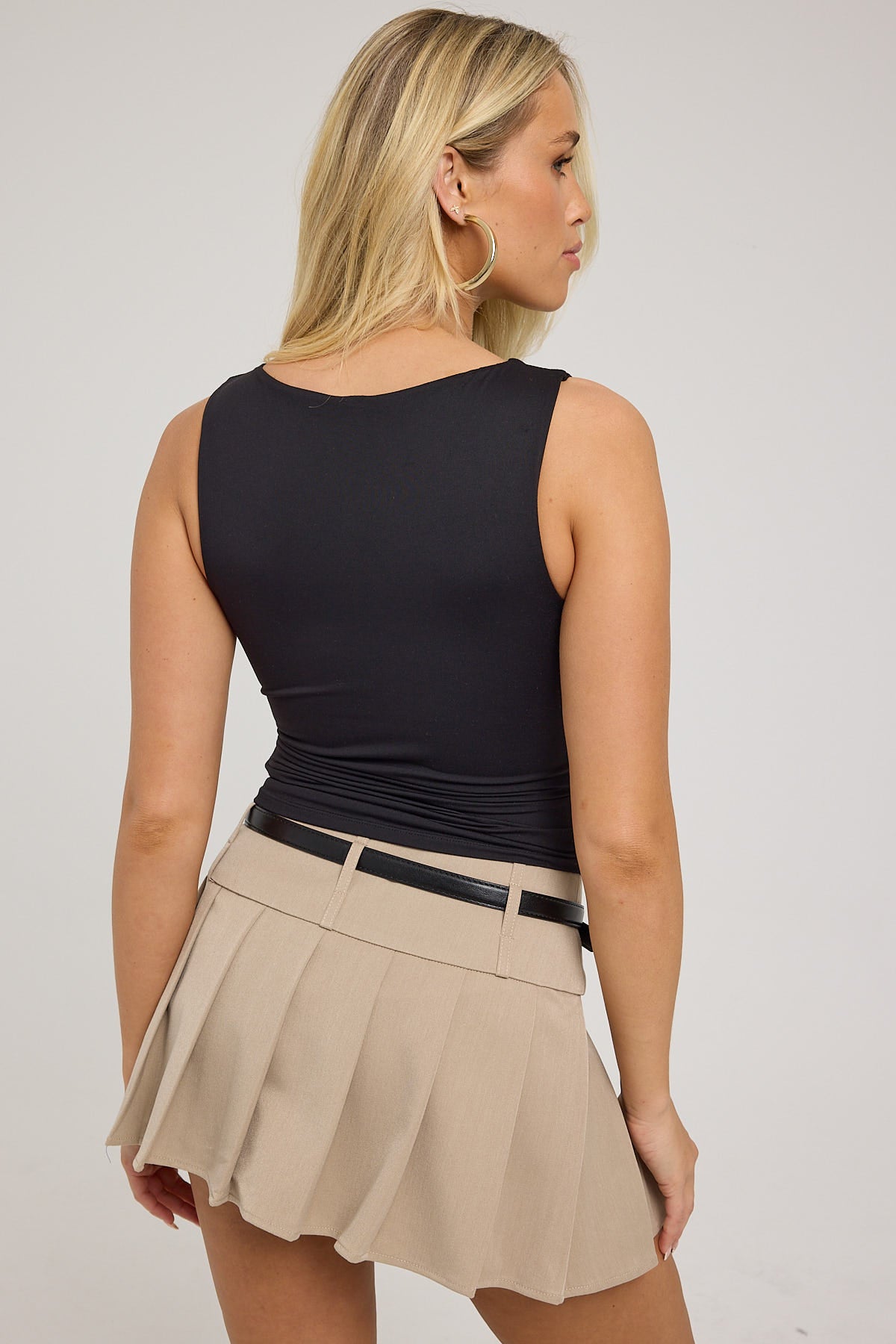 Luck & Trouble Check Please Pleated Mini Skort Taupe