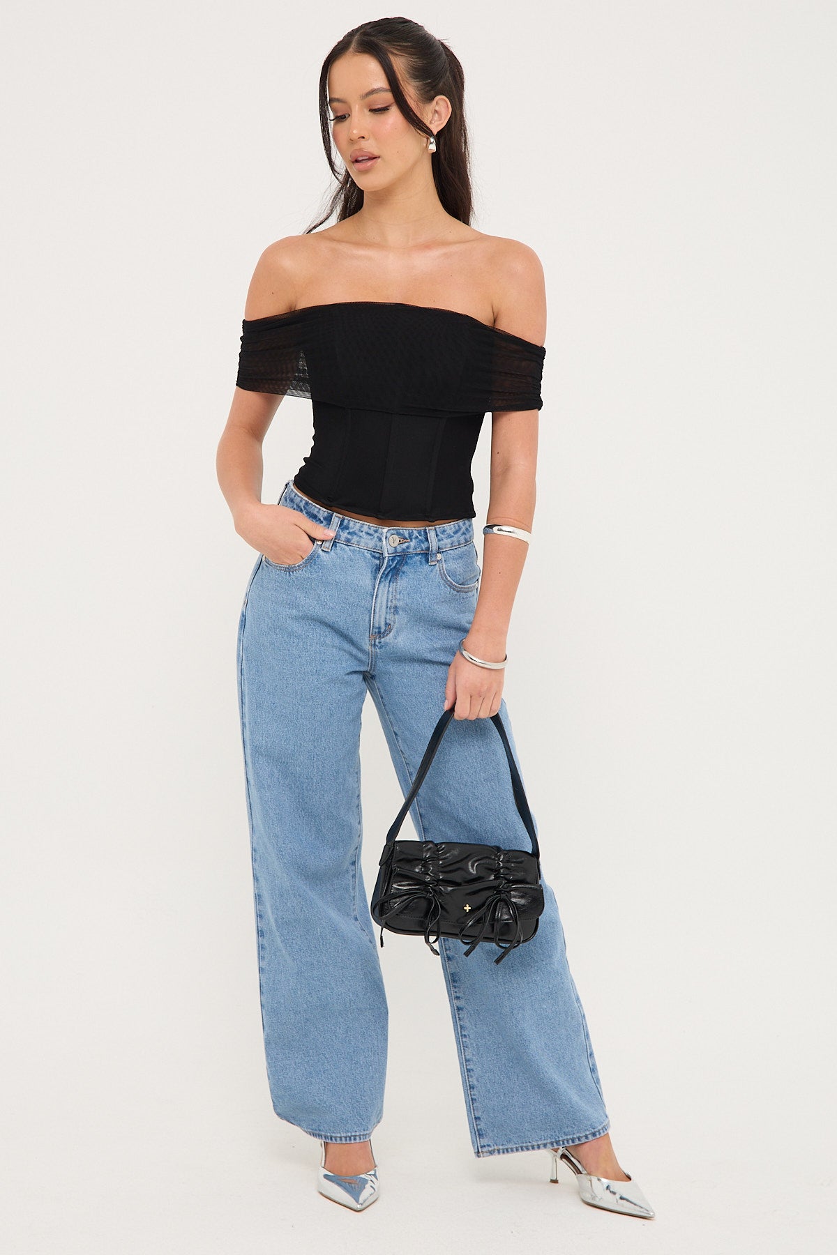 Luck & Trouble Elyse Off Shoulder Corset Top Black