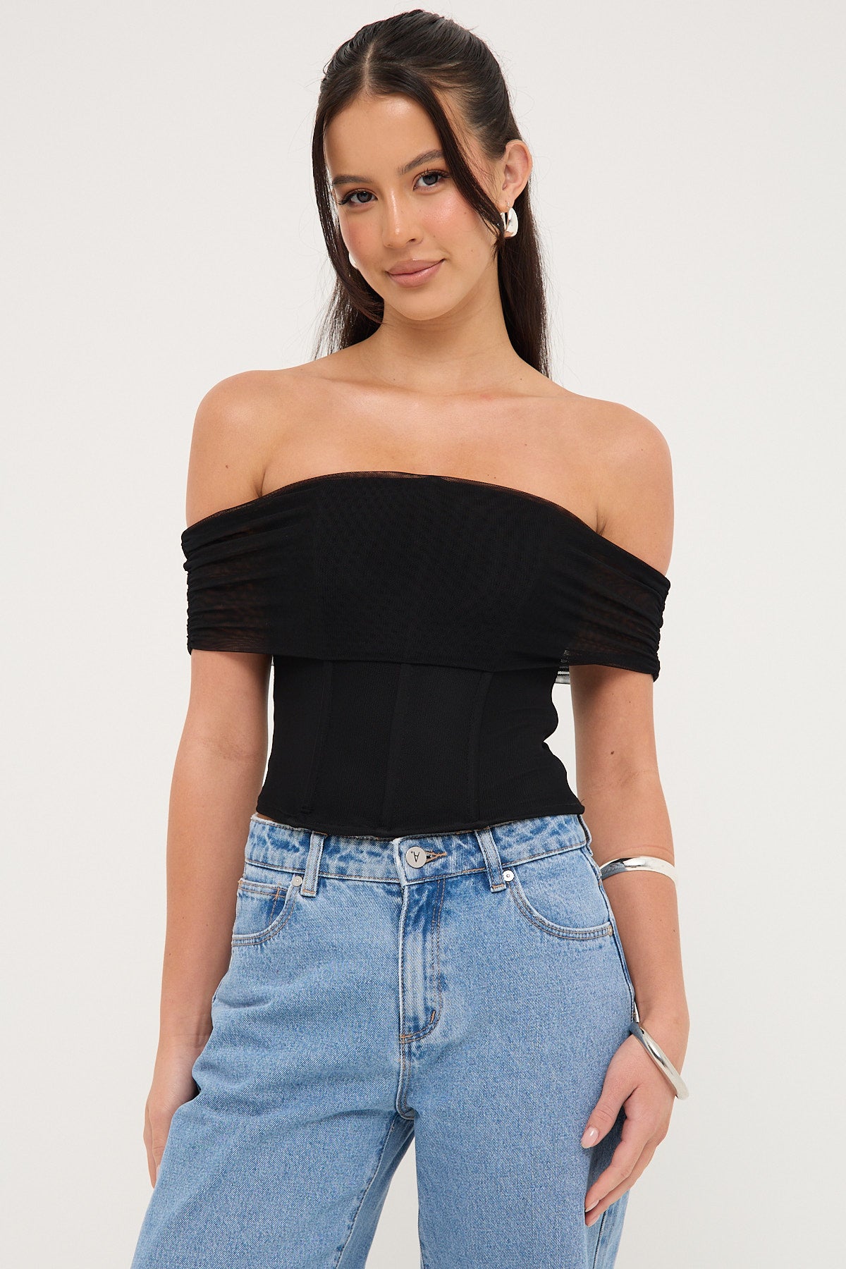 Luck & Trouble Elyse Off Shoulder Corset Top Black