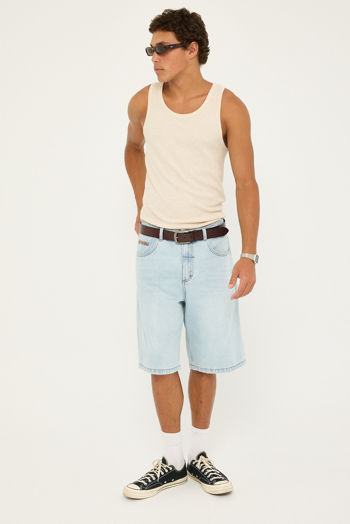 Thrills Gazed Big Slacker Denim Short Gazed Blue