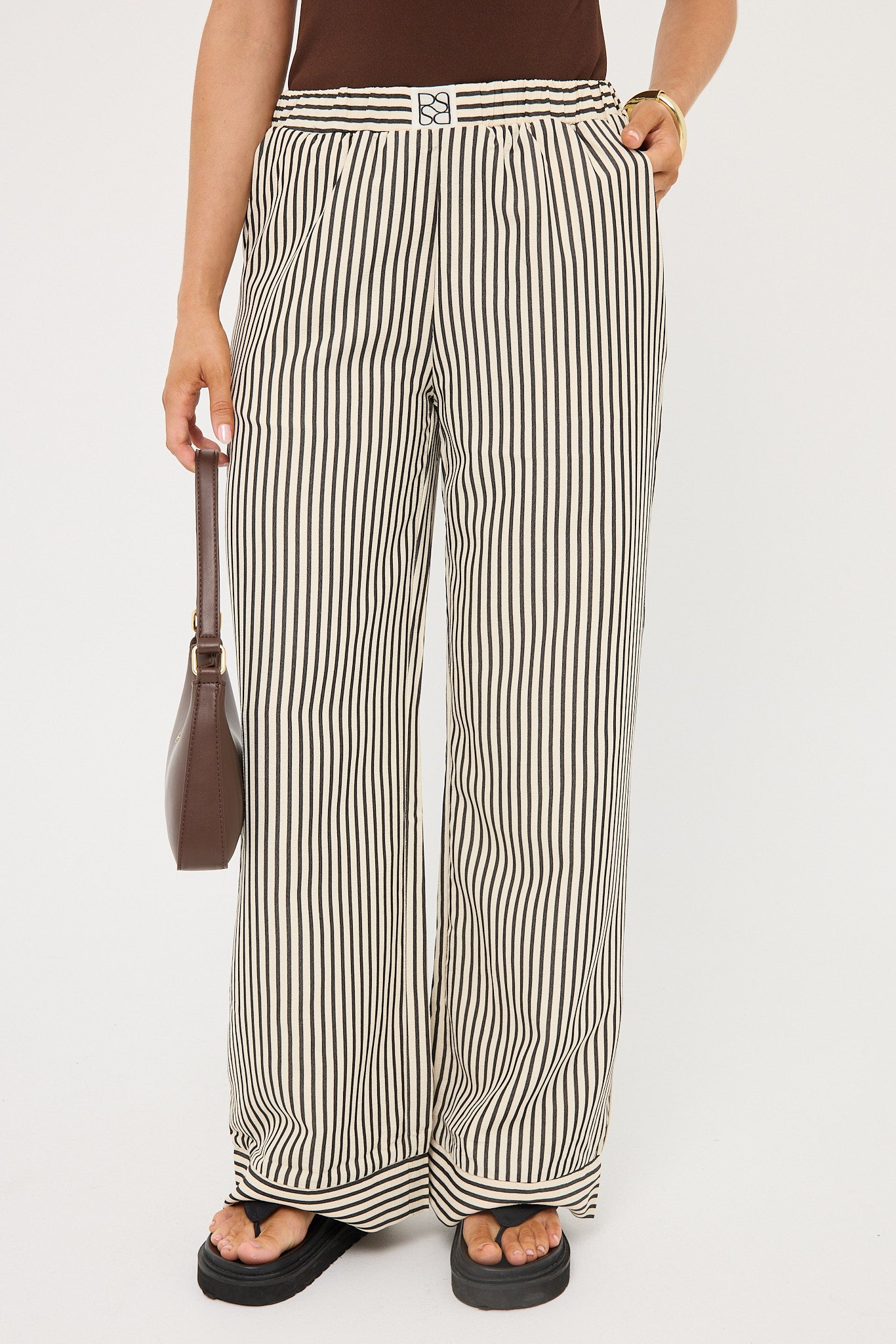 Perfect Stranger Cleo Stripe Straight Leg Pant Black Stripe