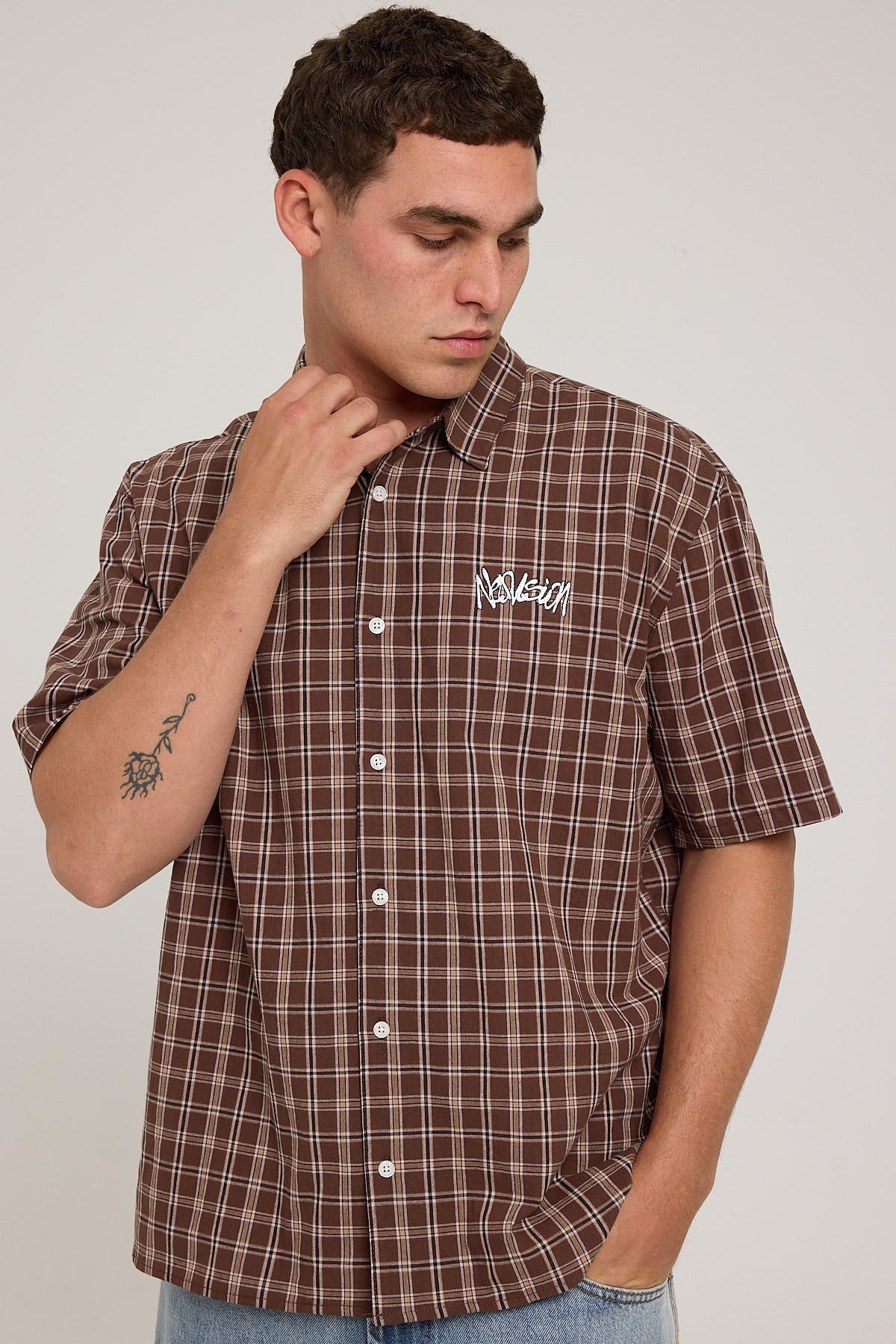 Neovision Radical Check Oversize Shirt Brown