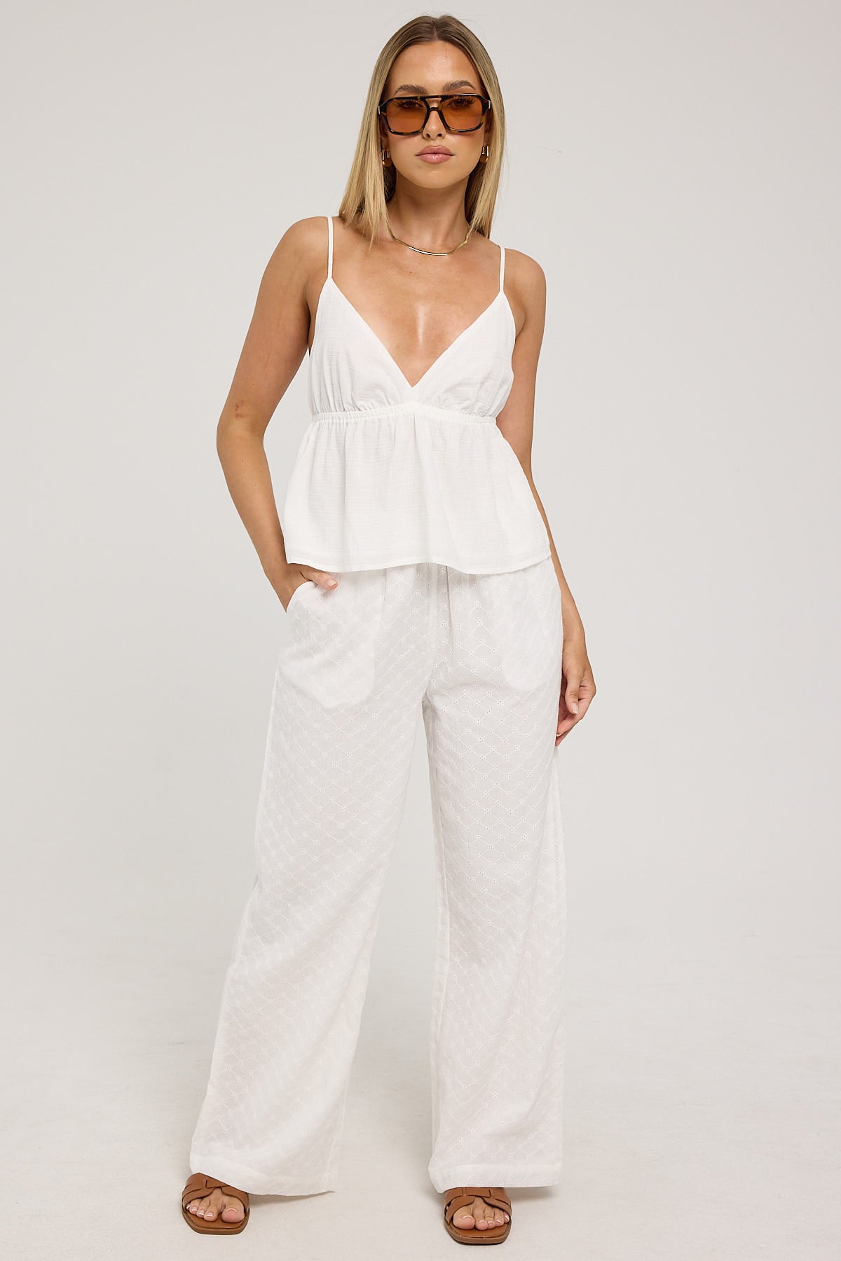 Luck & Trouble Gracie Broderie Pant White