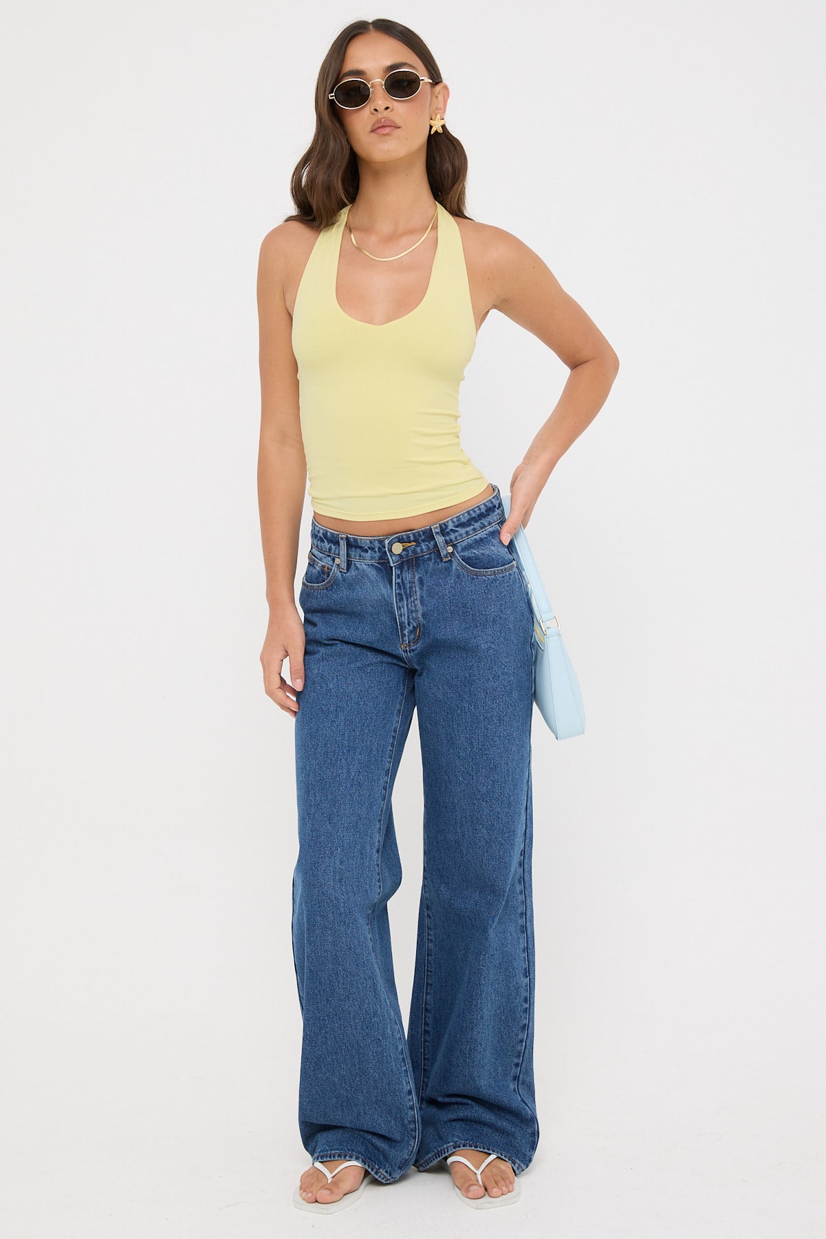 L&t Classic Tie Halter Top Lemon