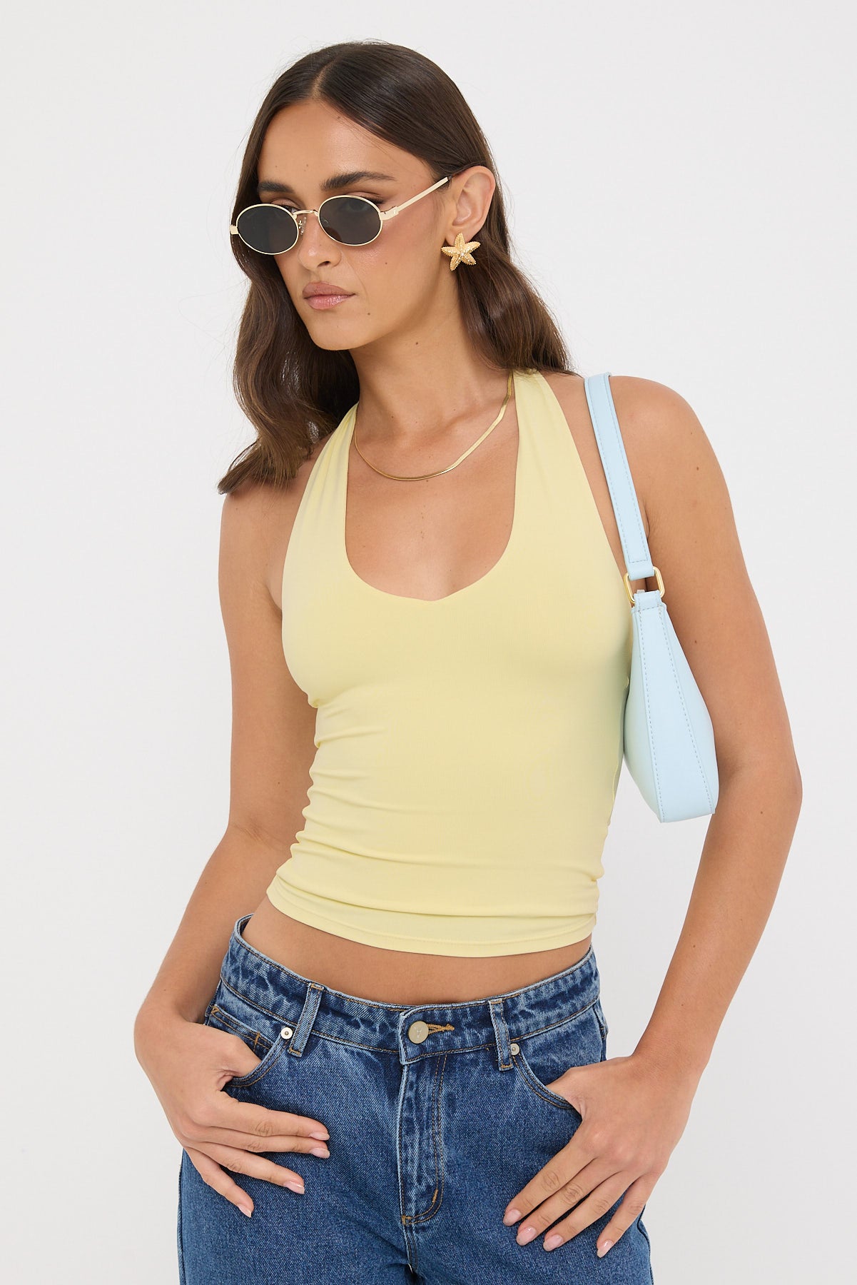 L&t Classic Tie Halter Top Lemon