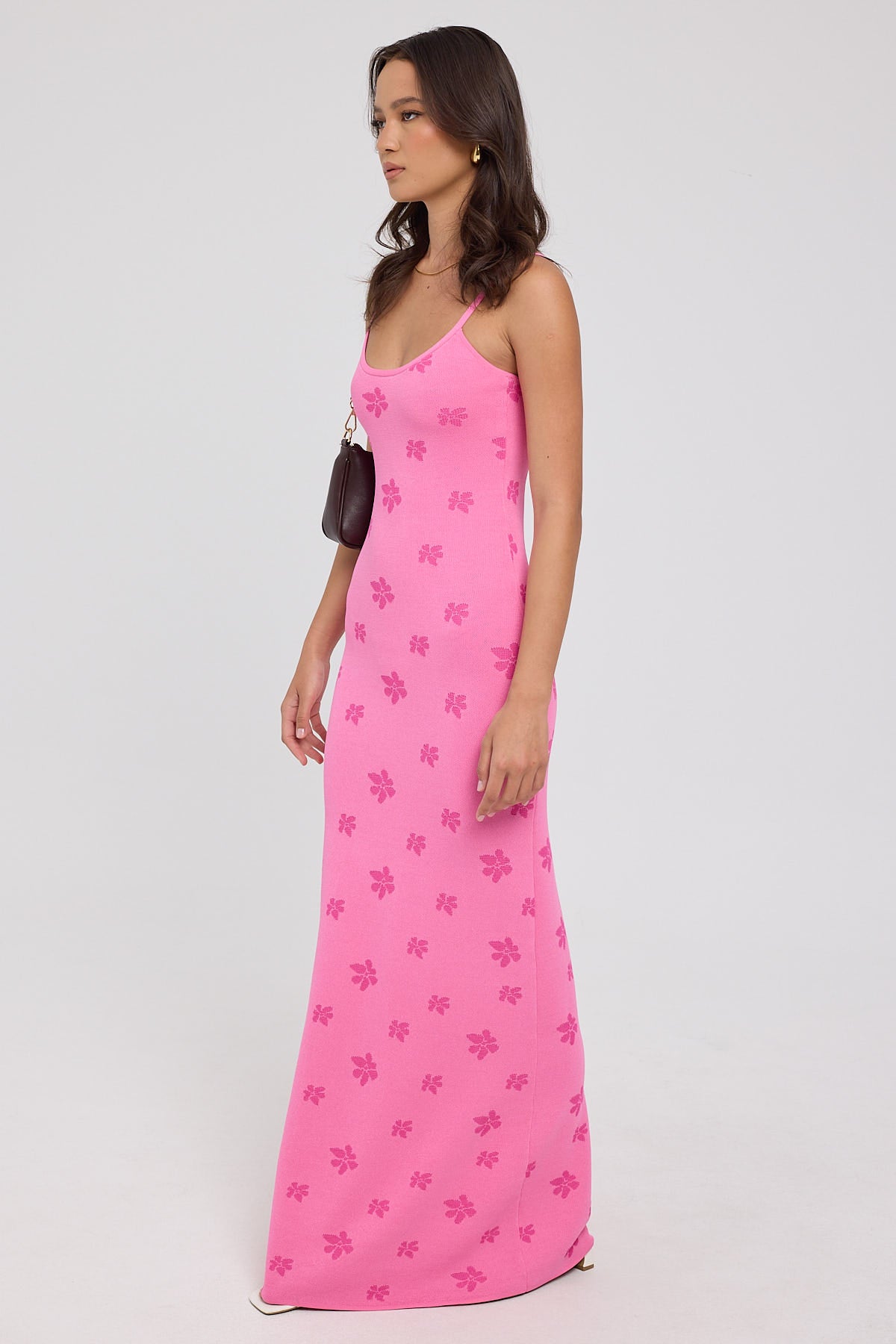 Luck & Trouble Cabo Floral Knit Maxi Dress Pink