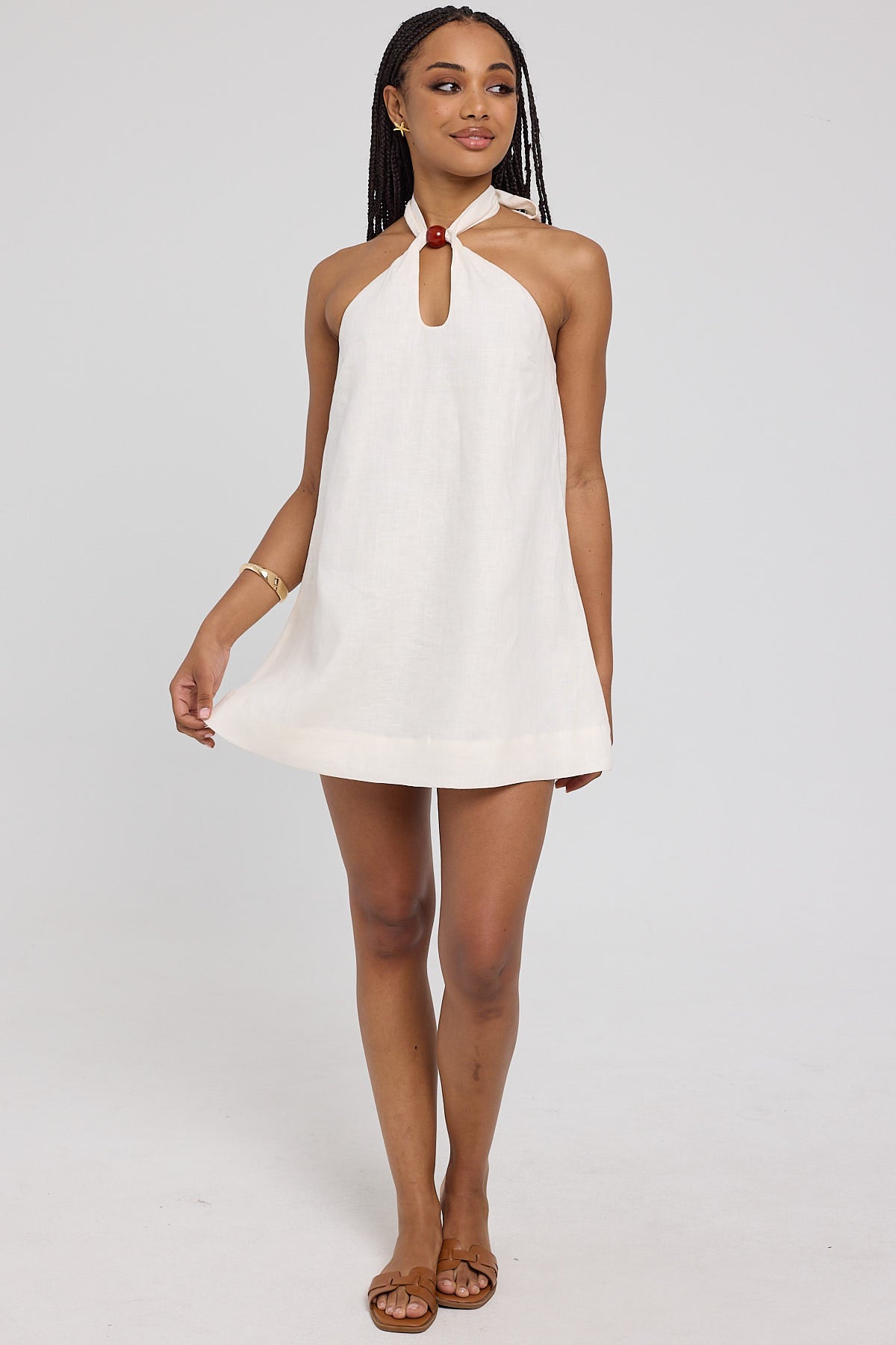 Perfect Stranger Amber Tie Linen Mini Dress Cream