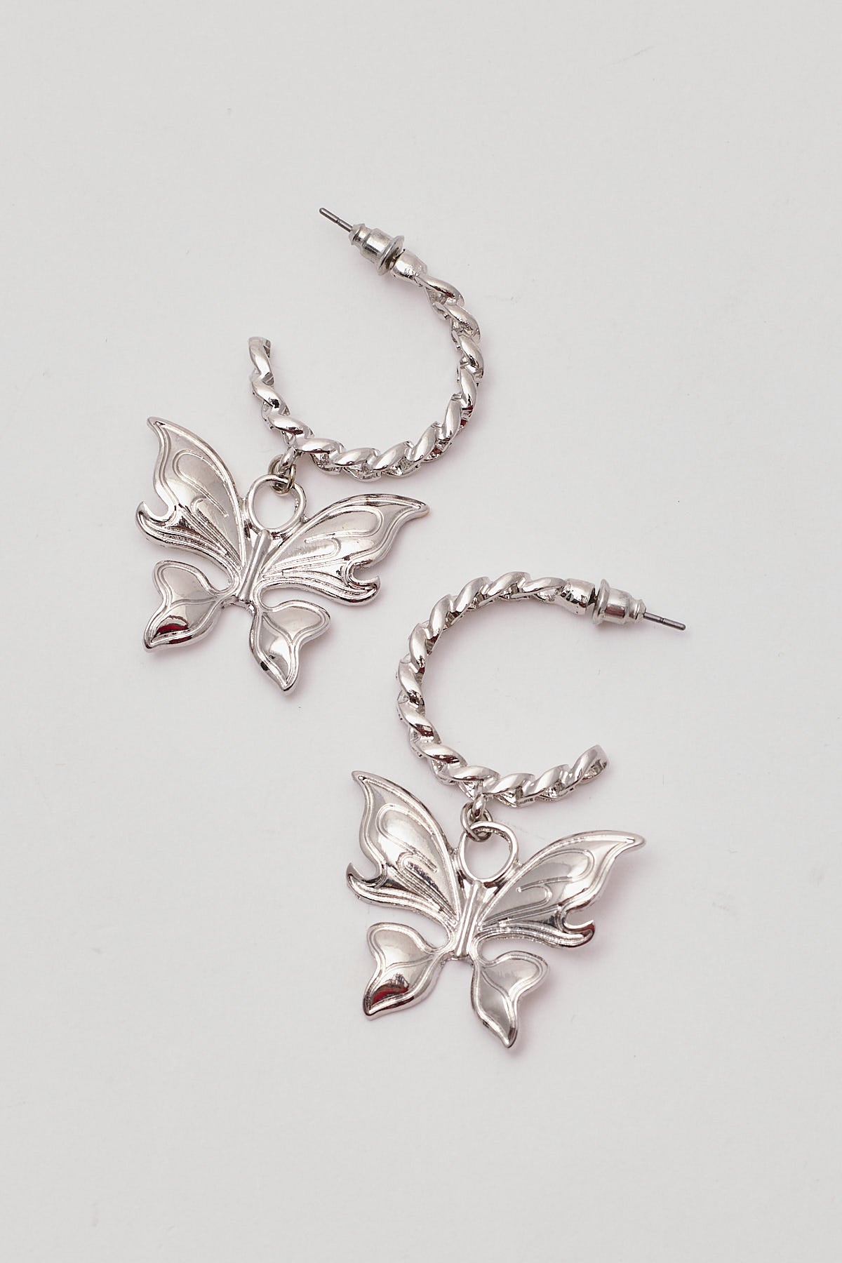 Token Butterfly Hoop Earrings Silver