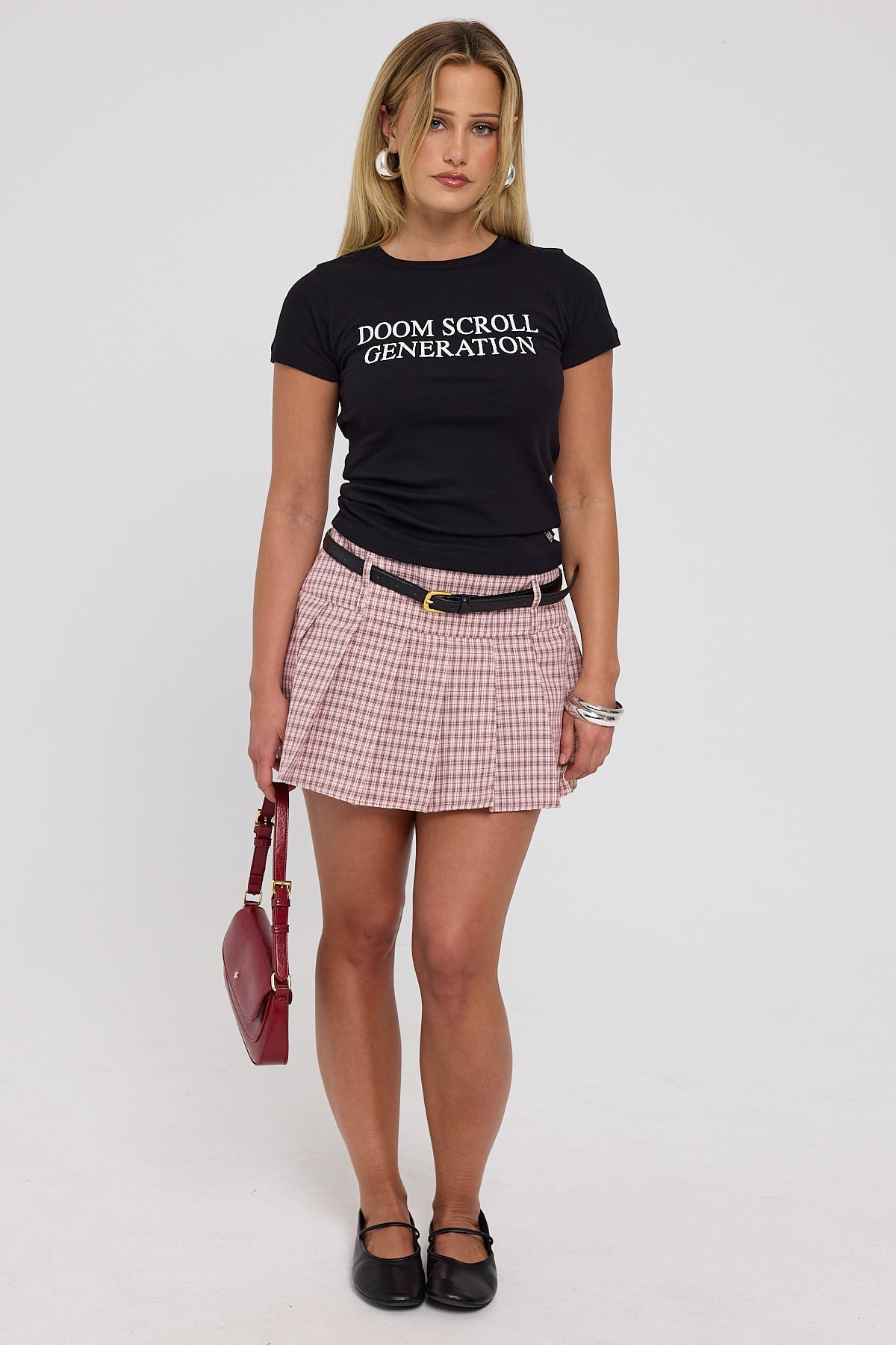 Luck & Trouble Check Me Out Pleated Mini Skort Brown