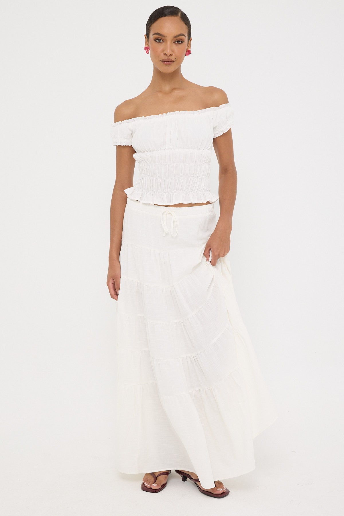 Luck & Trouble Vera Tiered Maxi Skirt White