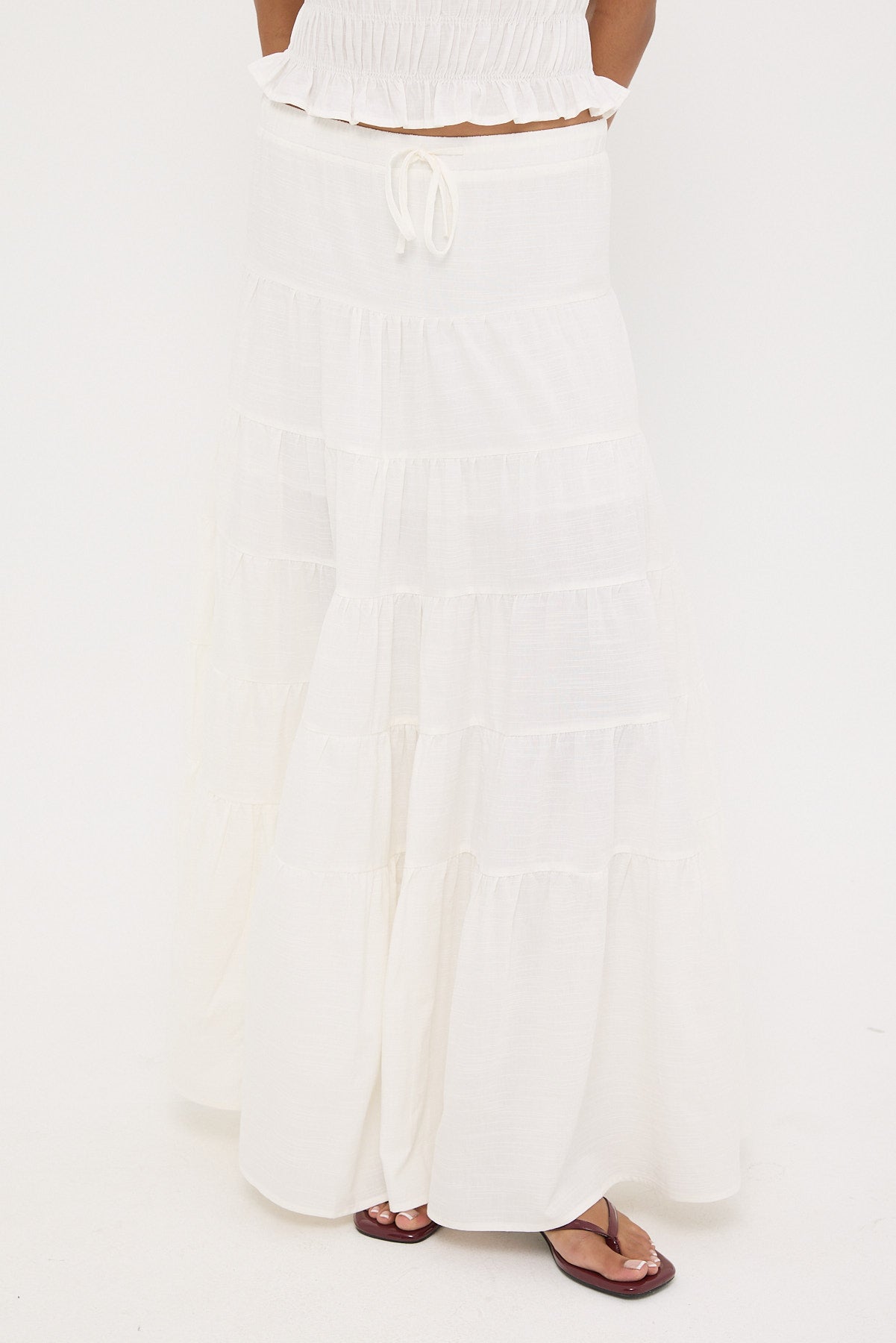 Luck & Trouble Vera Tiered Maxi Skirt White