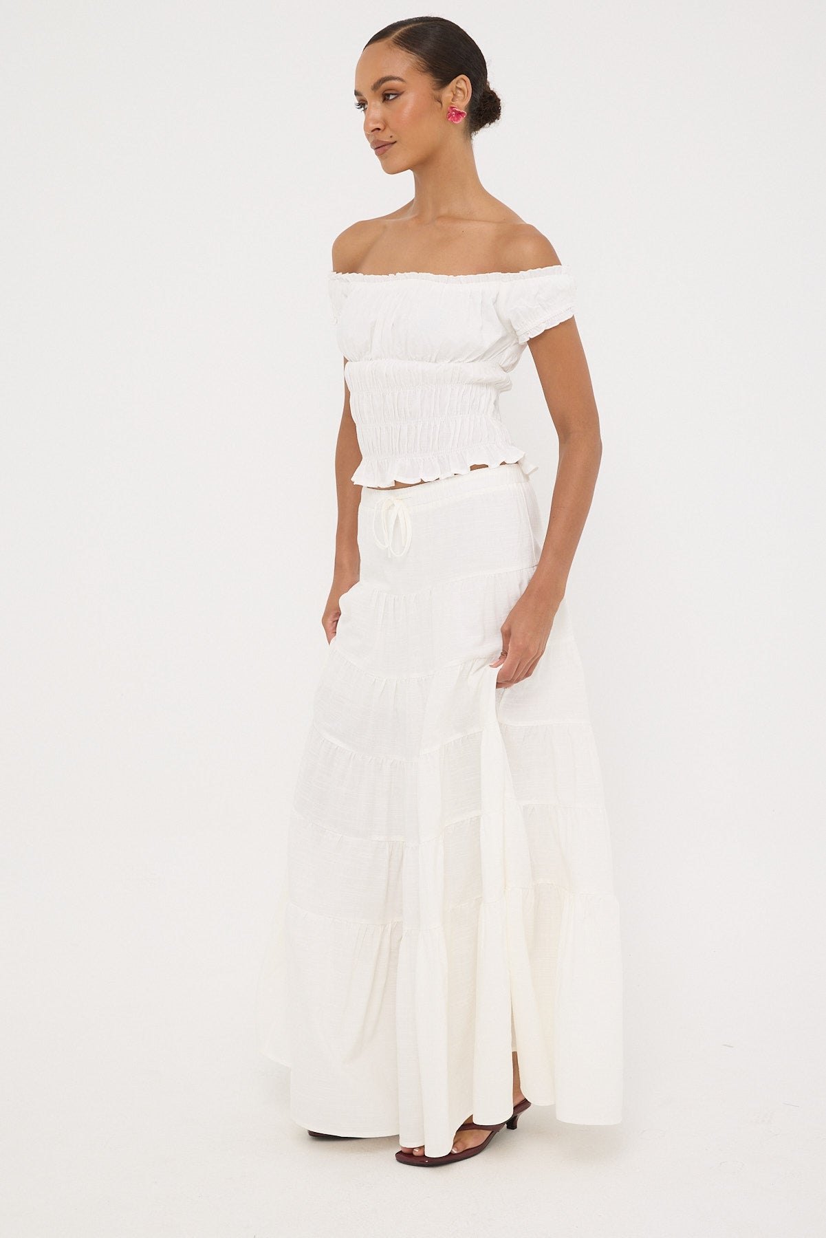 Luck & Trouble Vera Tiered Maxi Skirt White