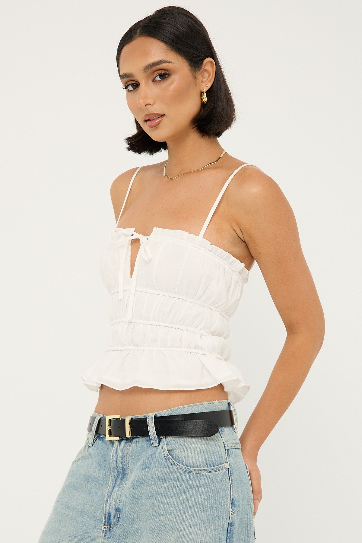 Perfect Stranger Diletta Shirred  Cami Top White