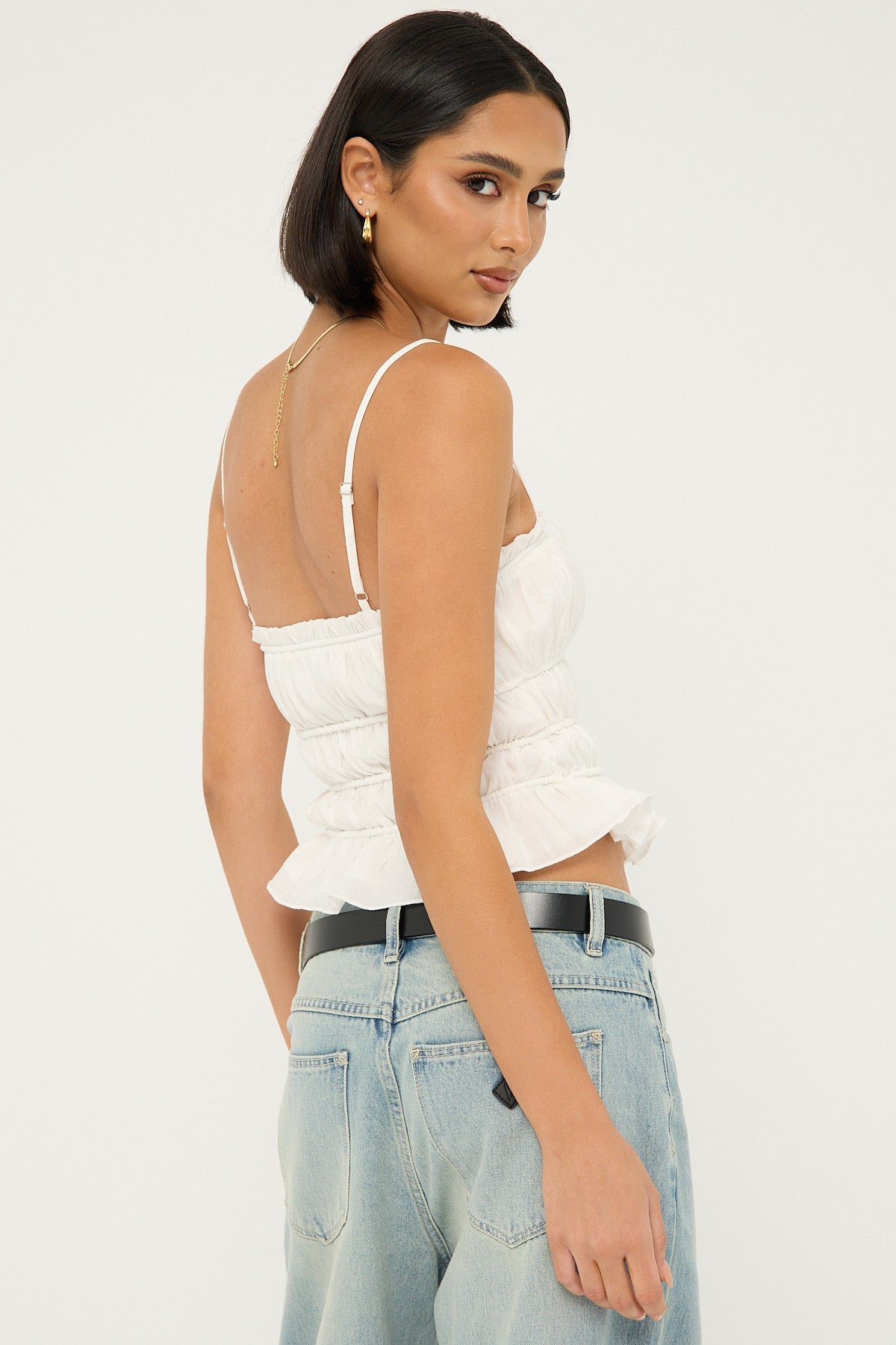 Perfect Stranger Diletta Shirred  Cami Top White