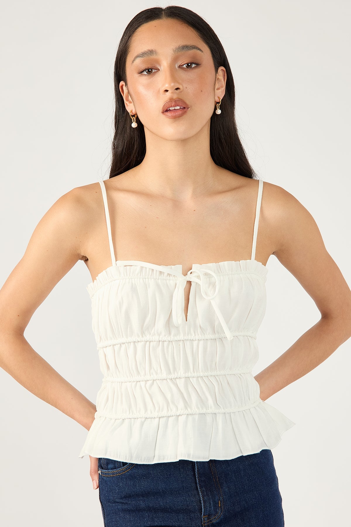 Perfect Stranger Diletta Shirred  Cami Top White