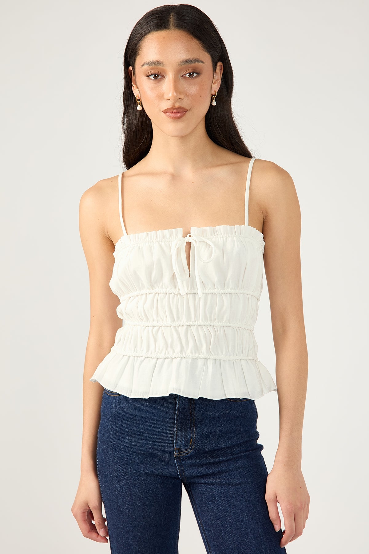 Perfect Stranger Diletta Shirred  Cami Top White