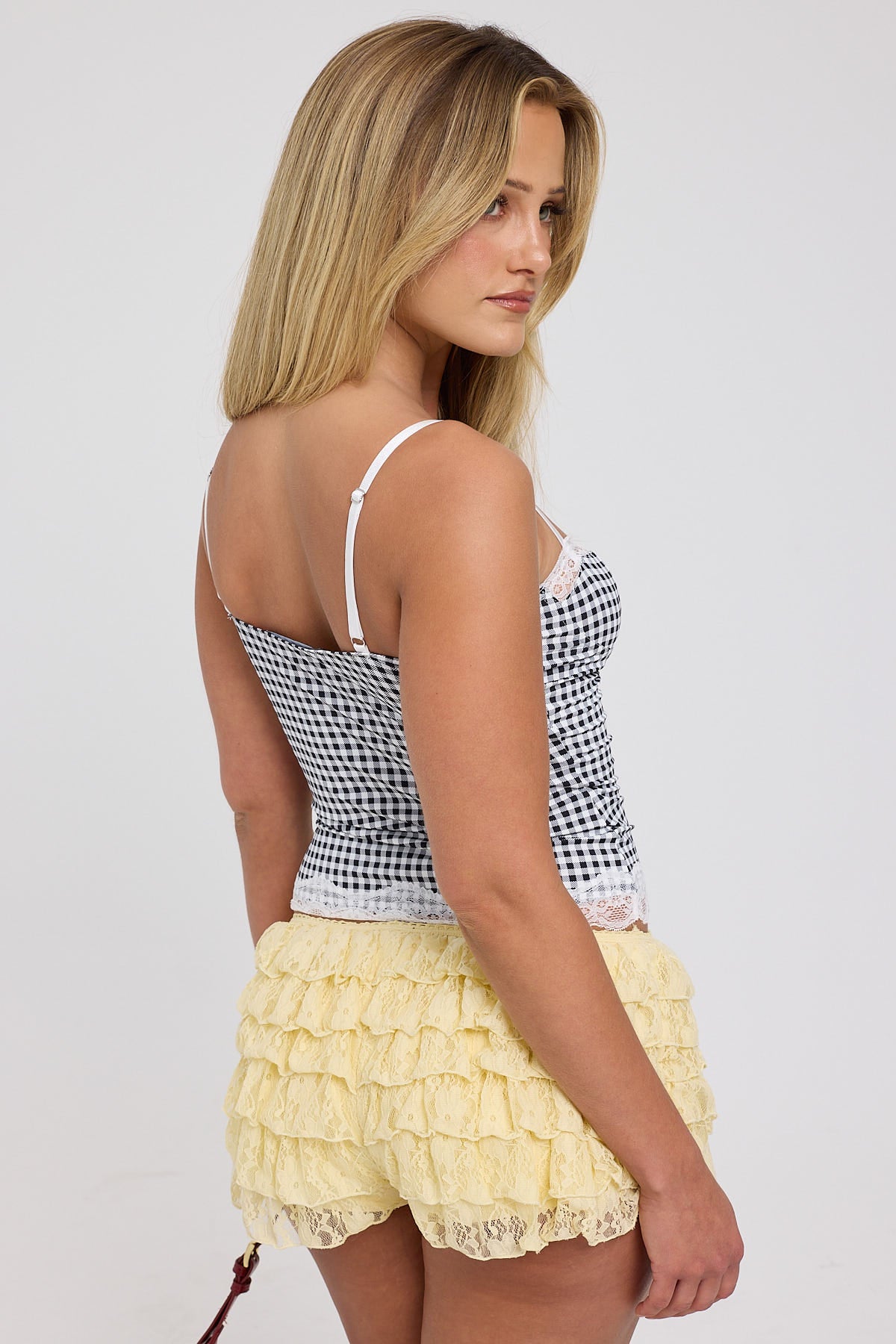 Luck & Trouble Lottie Lace Frill Mini Shorts Lemon