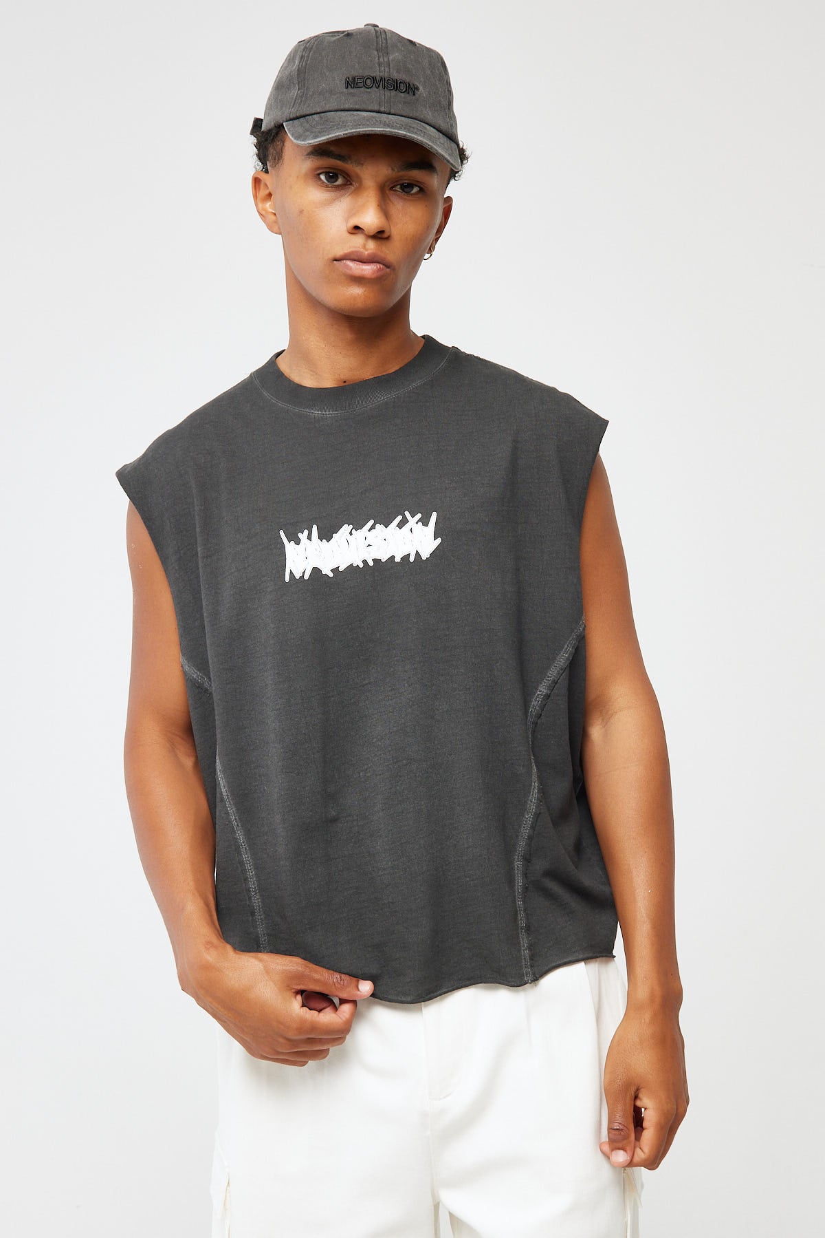 Neovision Disorder Cropped Muscle Tank Pigment Washed Black