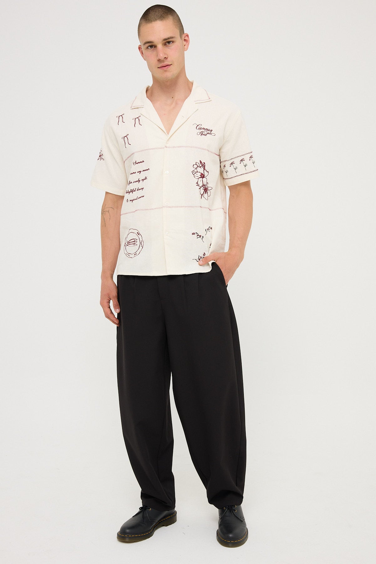 Common Need Chateau Embroidered Resort Shirt Ecru