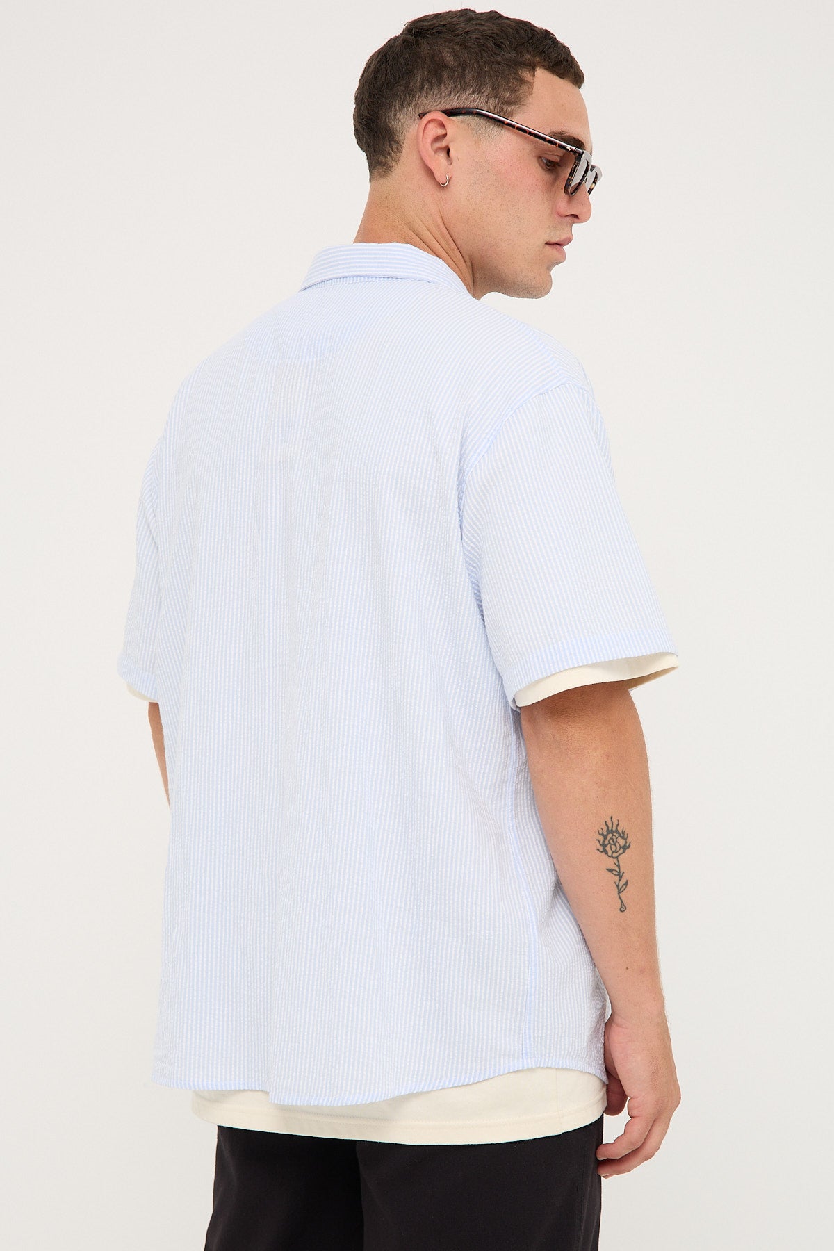 Sdouble Seersucker Summer SS Shirt White/Blue Stripe