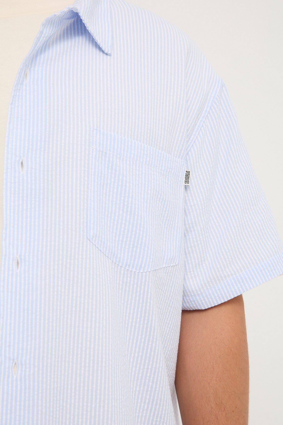 Sdouble Seersucker Summer SS Shirt White/Blue Stripe