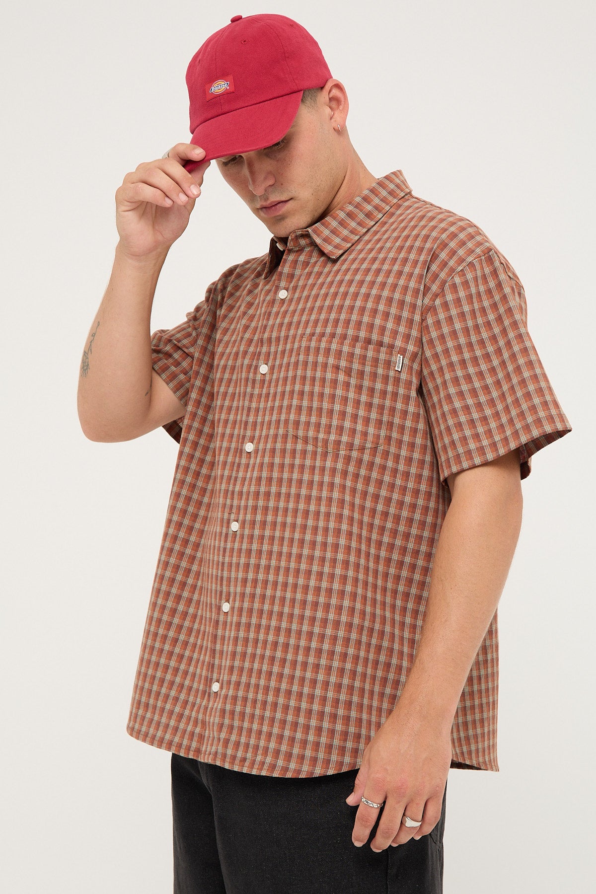 Sdouble Block Check Summer SS Shirt Rust