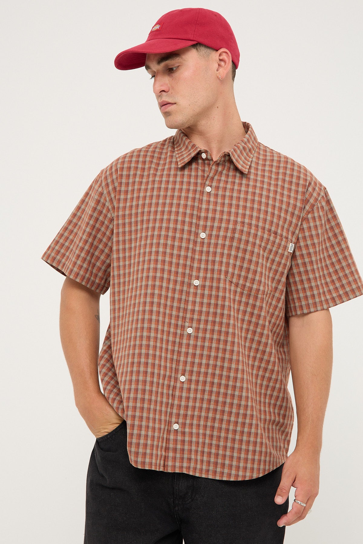 Sdouble Block Check Summer SS Shirt Rust