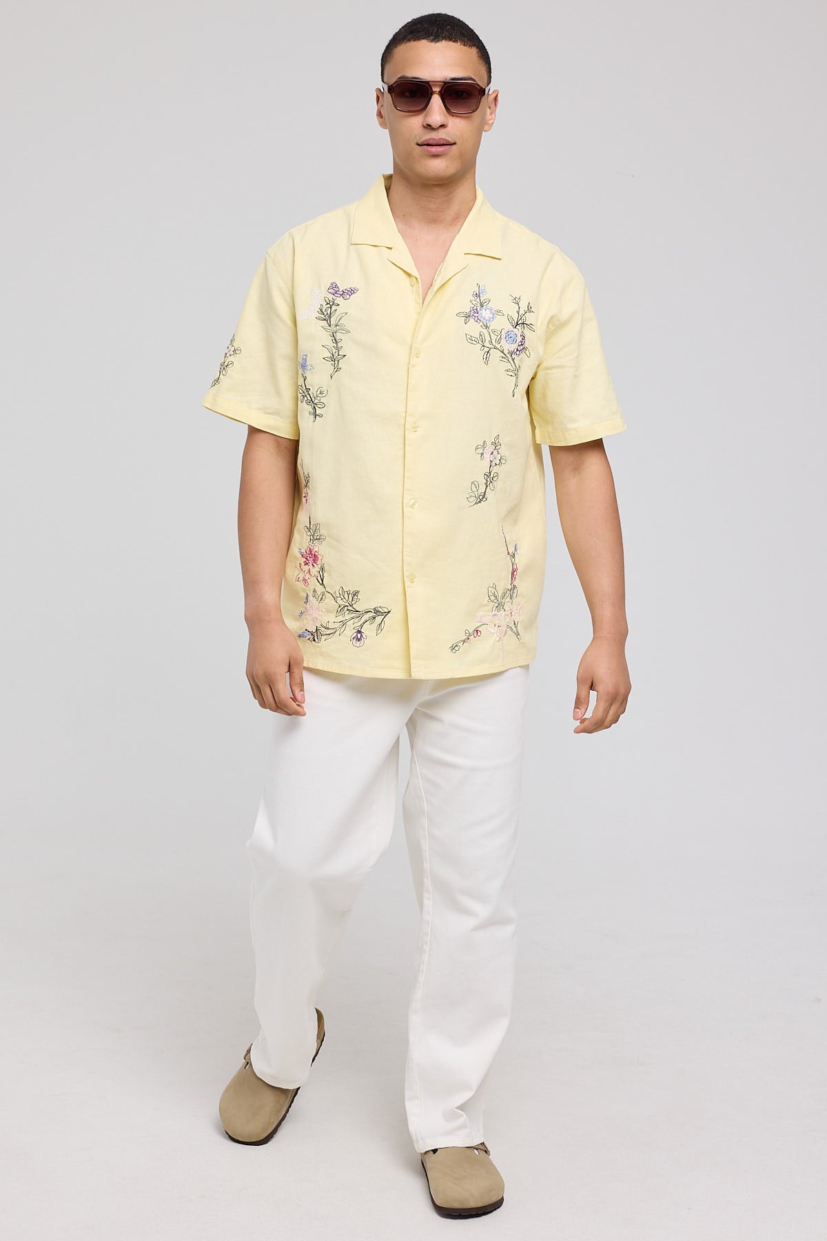 Common Need Paradise Embroidered Resort Shirt Butter Yellow