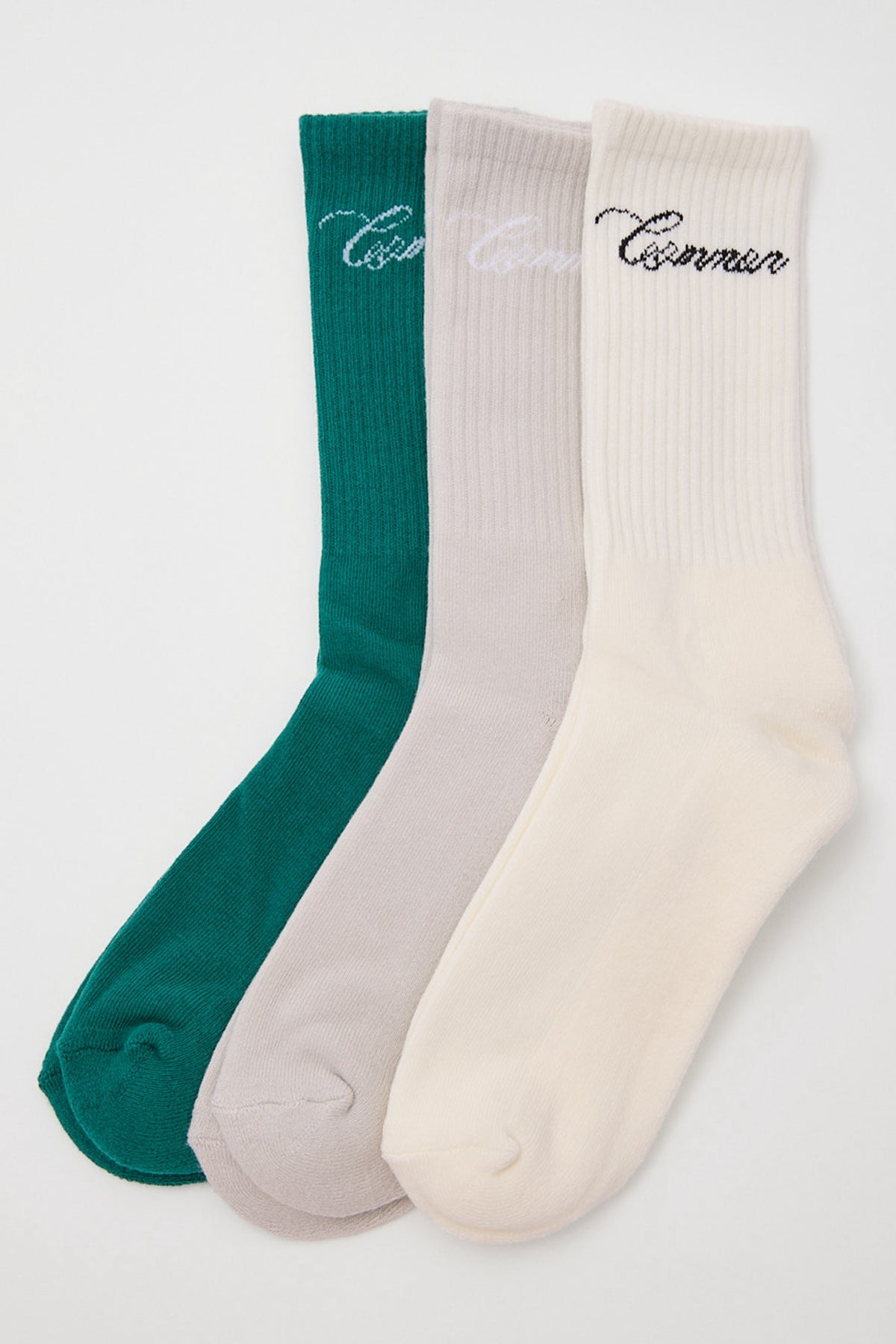 Common Need Cursive Sock 3 Pack Grey/Off White/Teal