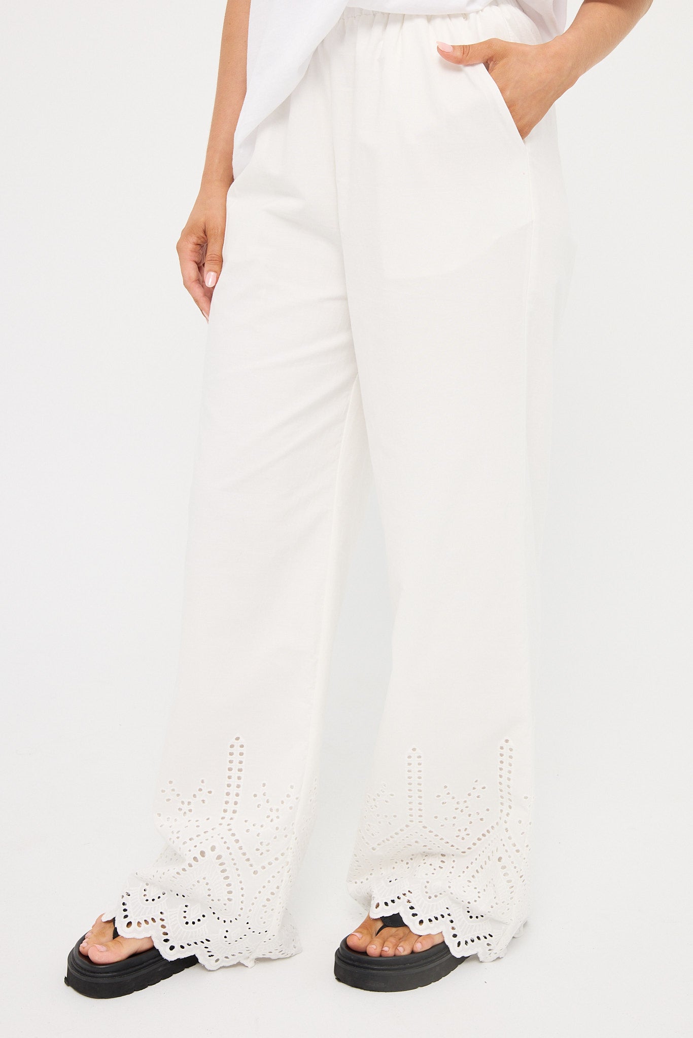 Perfect Stranger Novalee Broderie Straight Leg Pant White