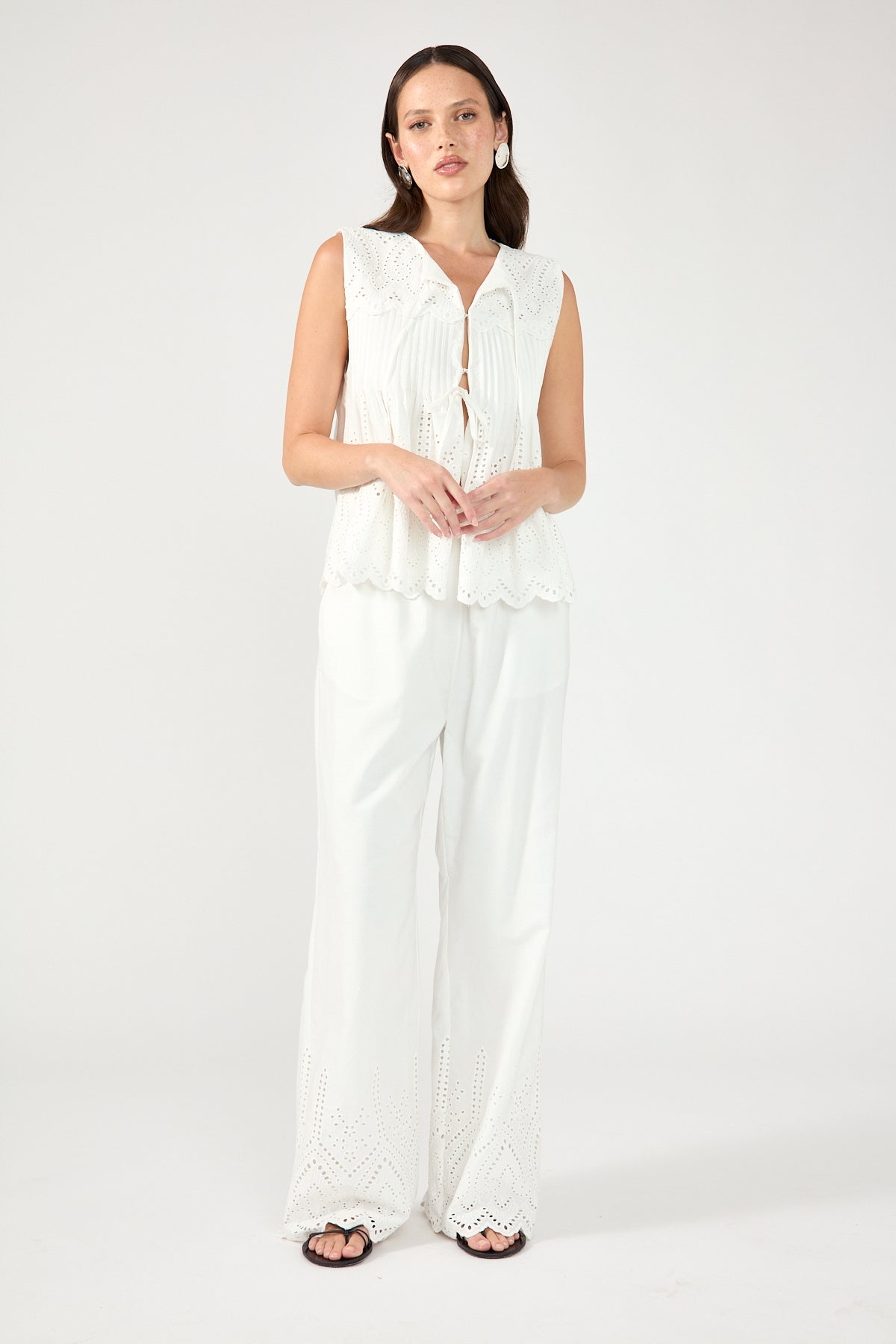 Perfect Stranger Novalee Broderie Straight Leg Pant White