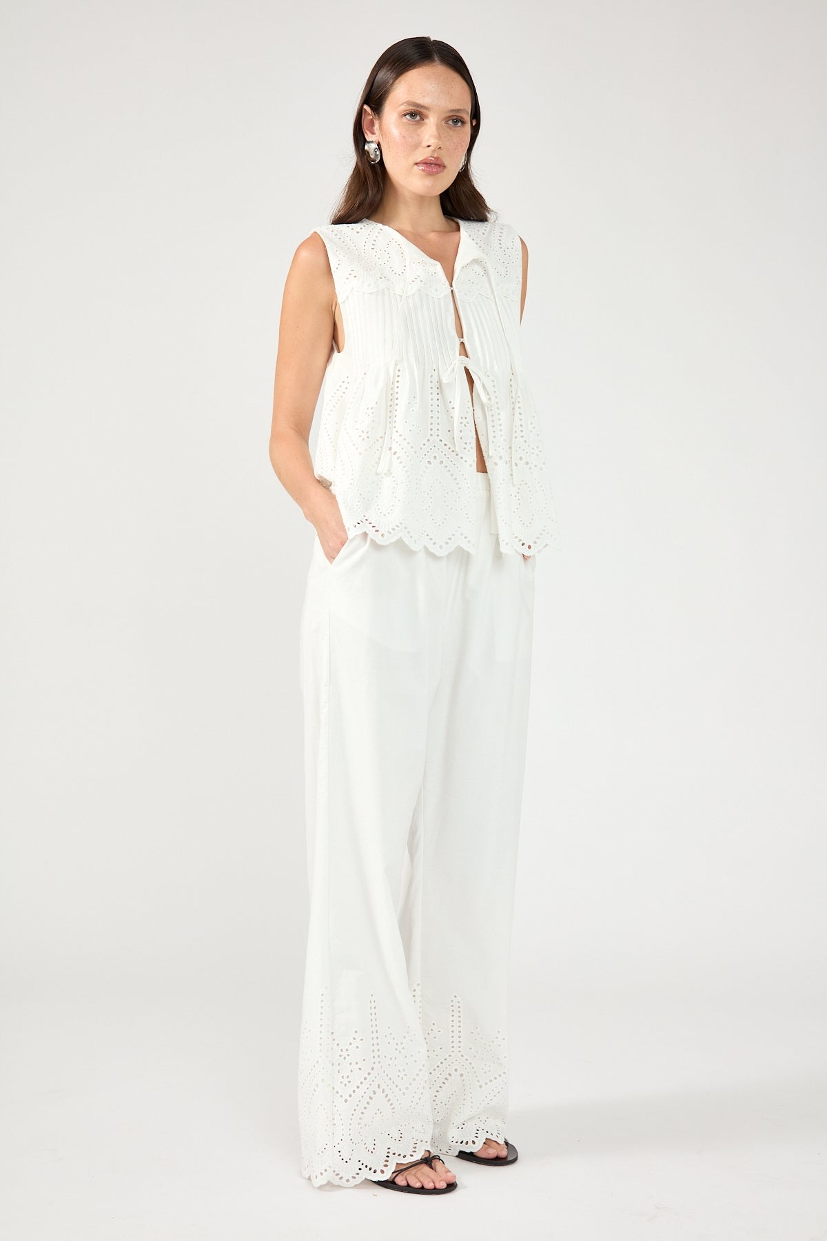 Perfect Stranger Novalee Broderie Straight Leg Pant White