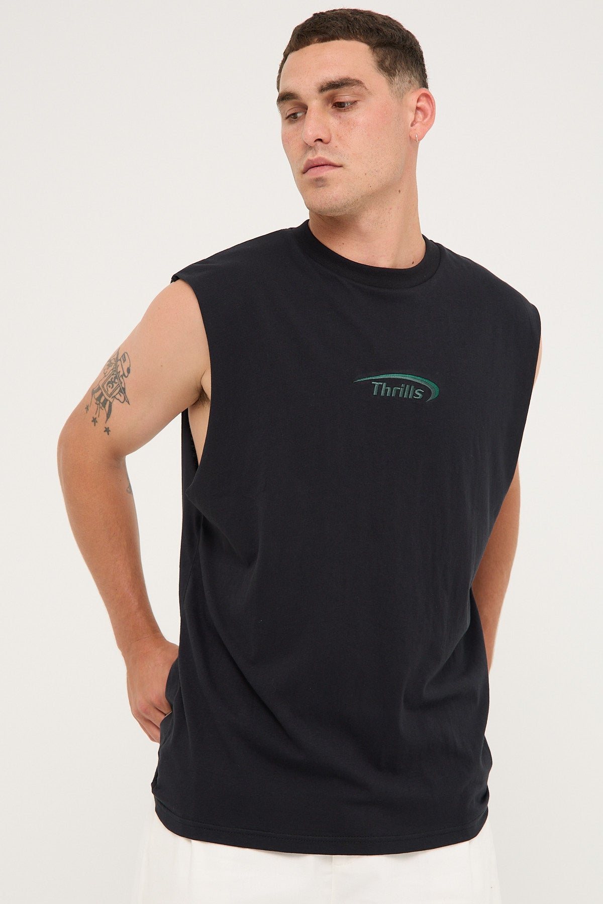 Thrills Sphere Embro Merch Fit Muscle Tee Washed Black