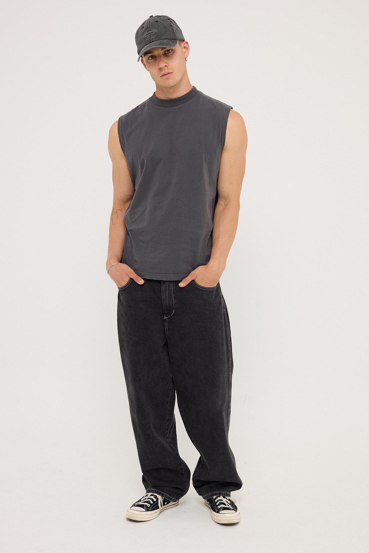 Open Archive Organic Boxy Muscle Tank Washed Black