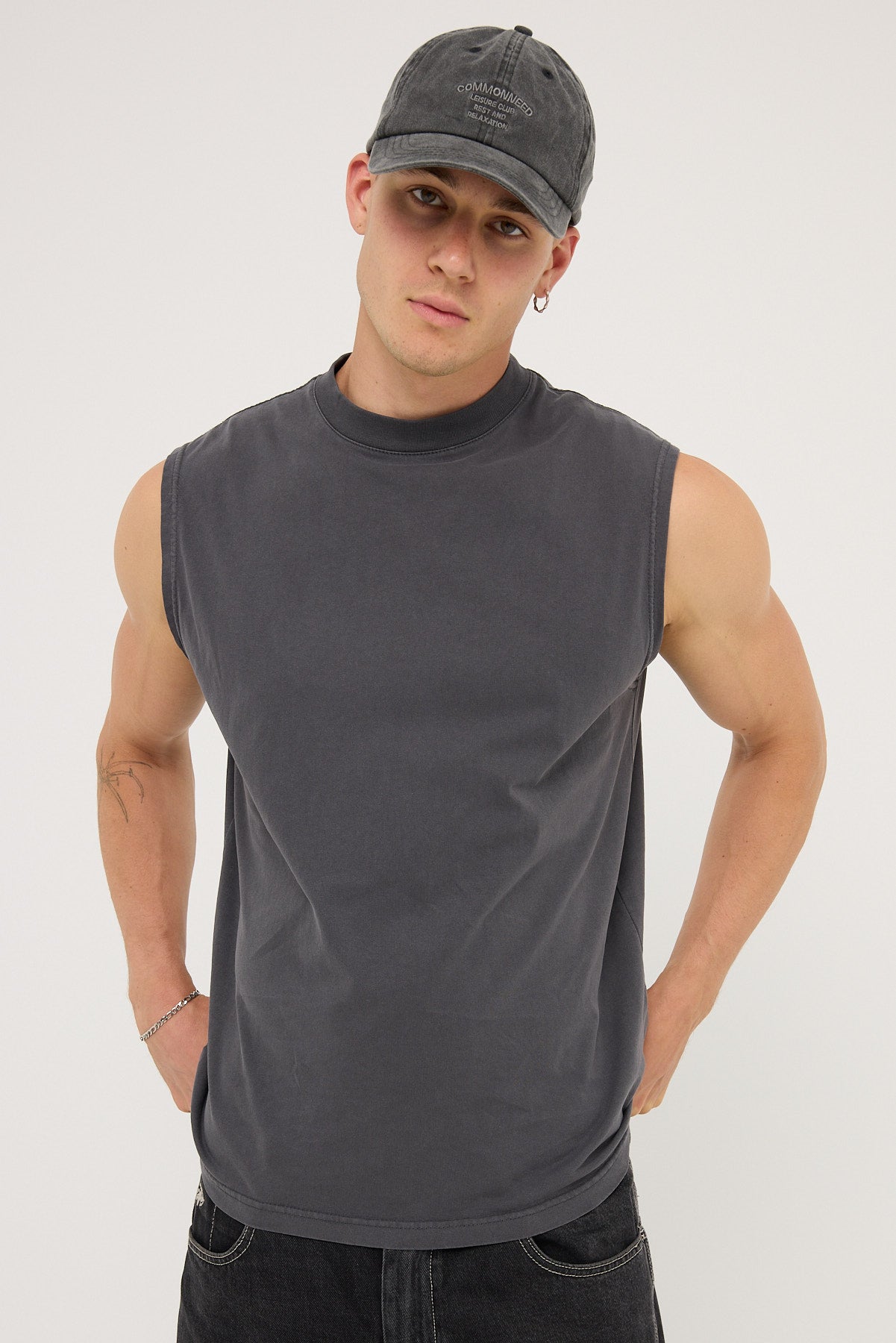 Open Archive Organic Boxy Muscle Tank Washed Black