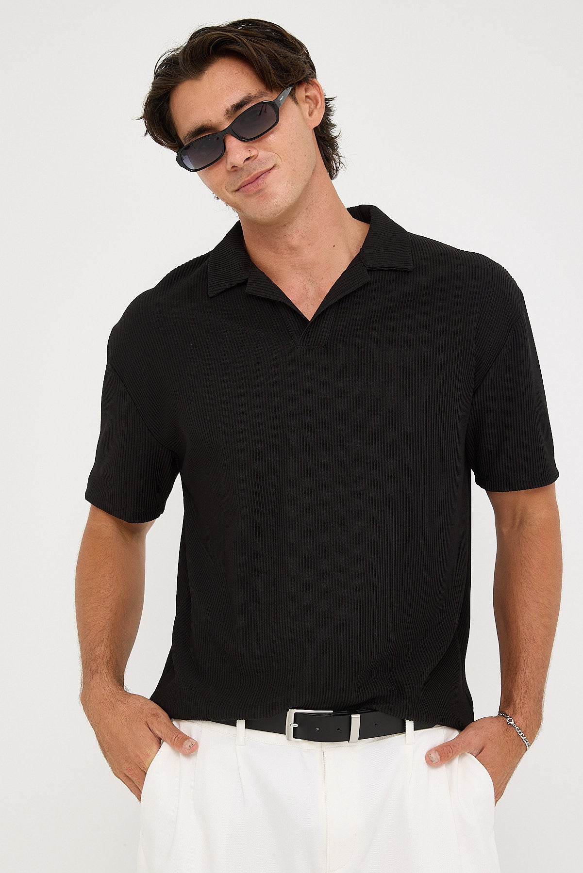 Common Need Austin Pleated Polo Black