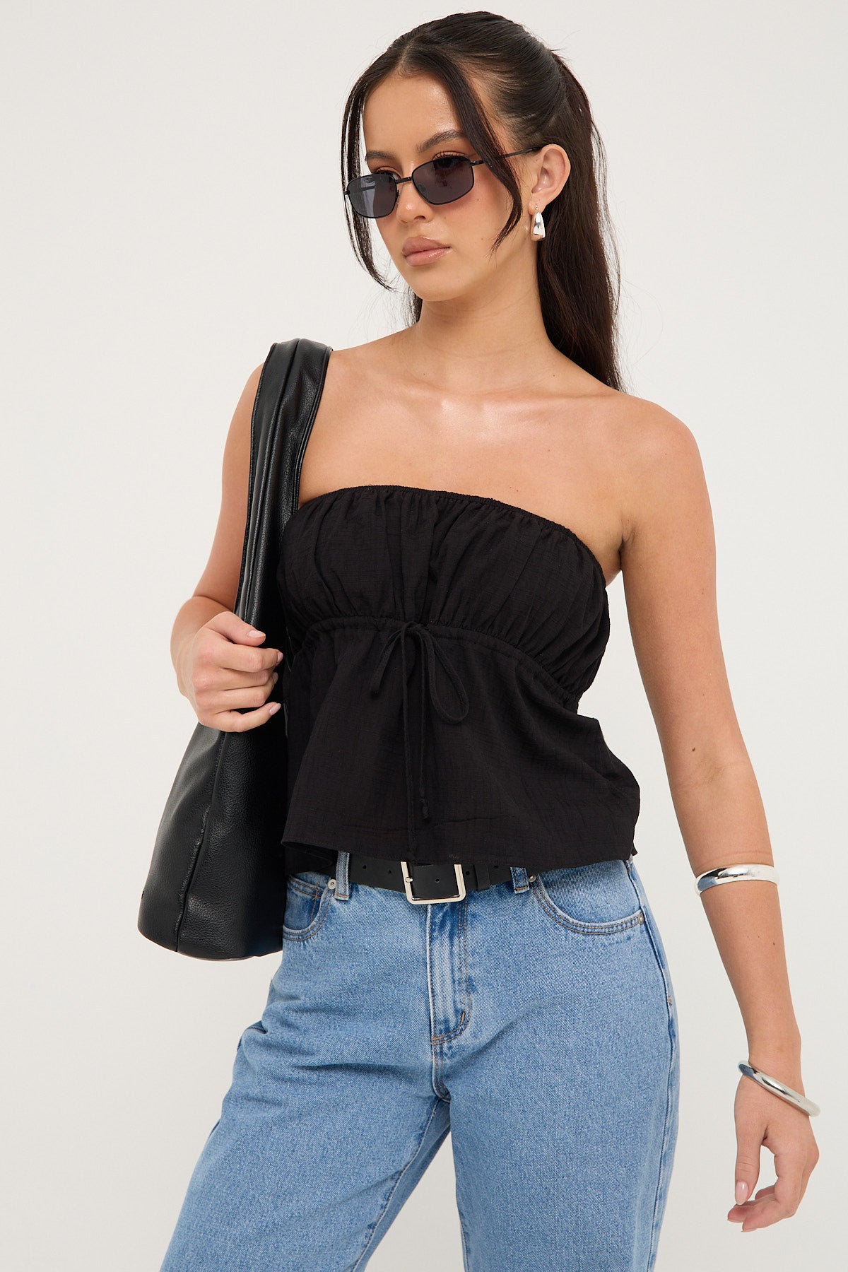 Luck & Trouble Melodic Strapless Gathered Top Black