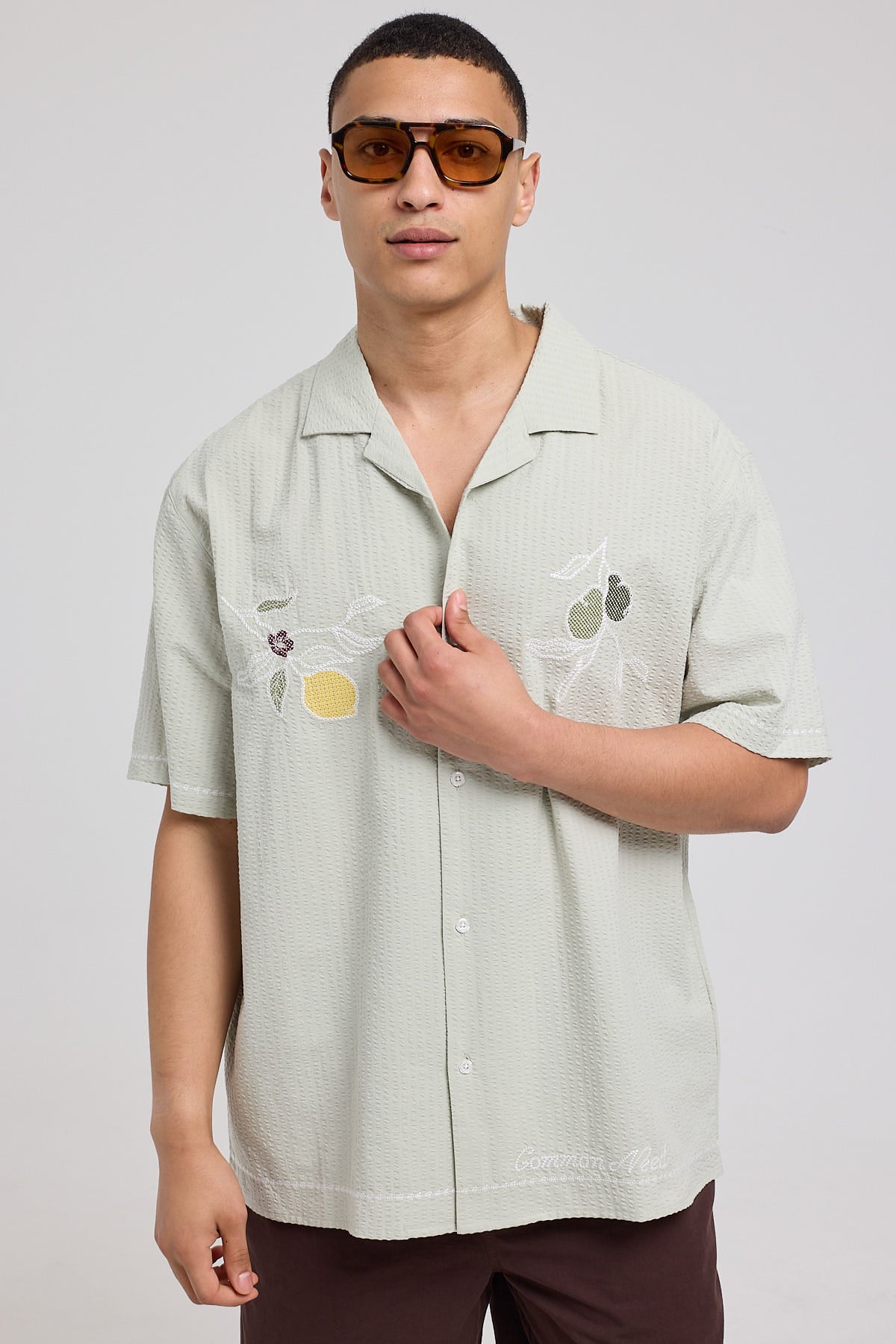 Common Need Lemons Embroidered Resort Shirt Sage