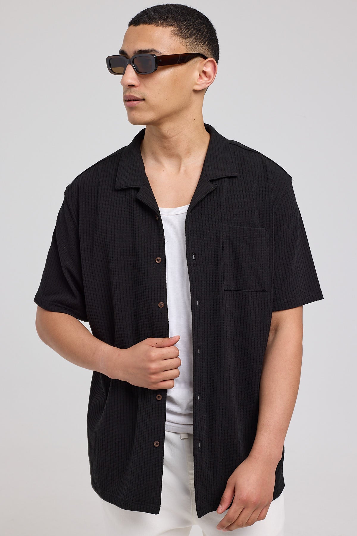 Common Need Studio Recycled Resort Collar Shirt Black