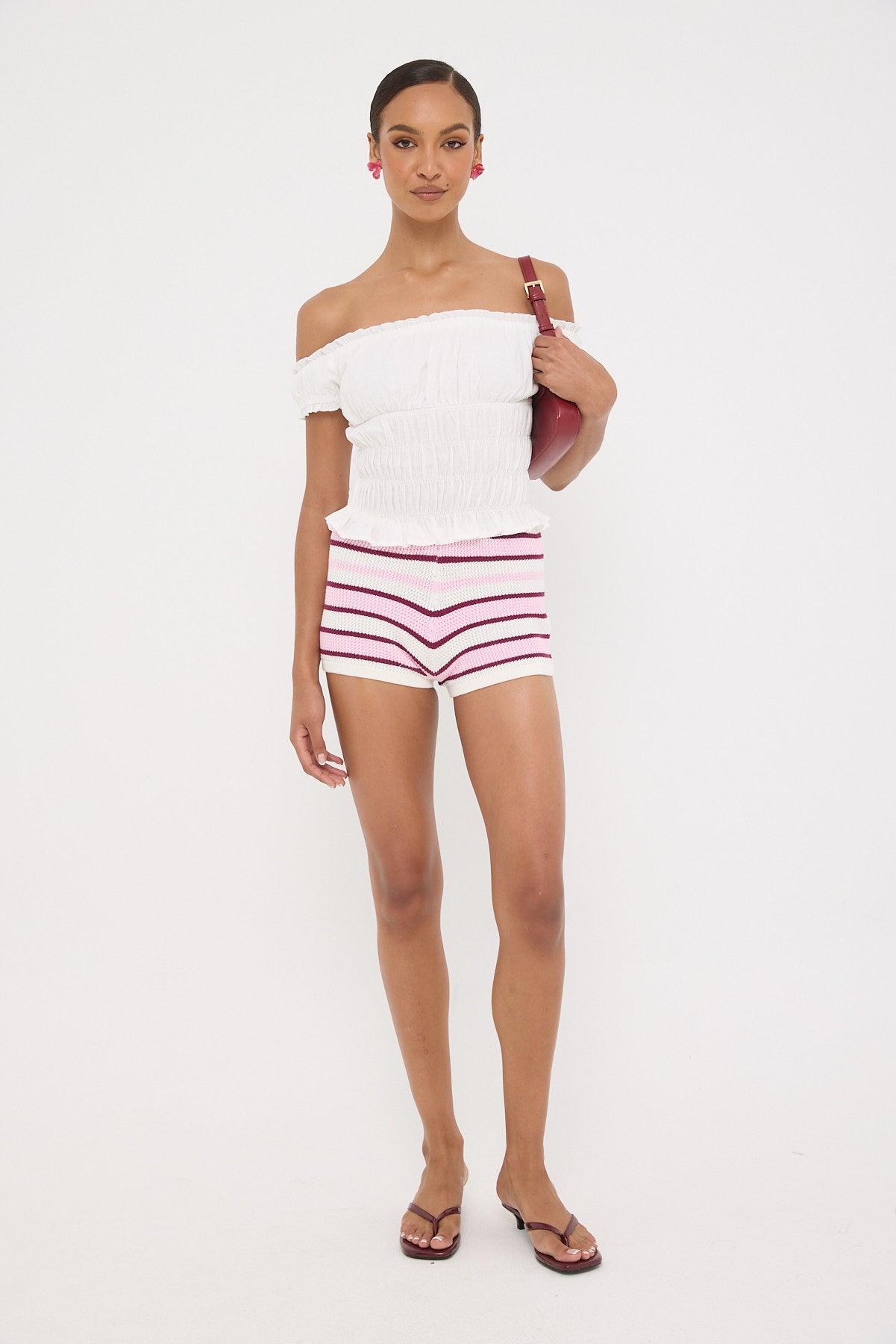 Perfect Stranger Merlo Crochet Mini Short Pink Stripe