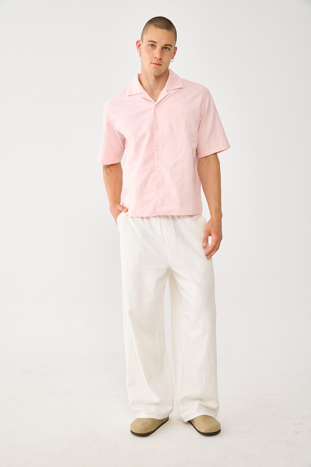 Common Need Exclusive Linen Boxy Resort Shirt Pastel Pink