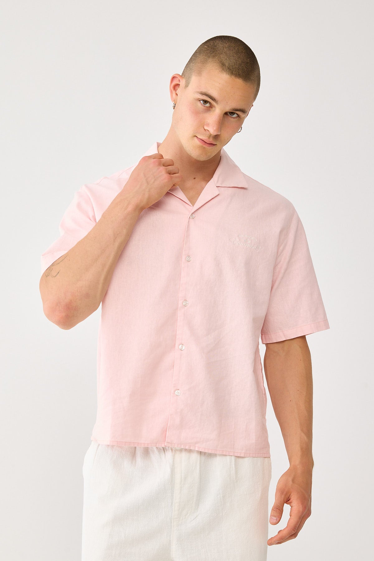 Common Need Exclusive Linen Boxy Resort Shirt Pastel Pink