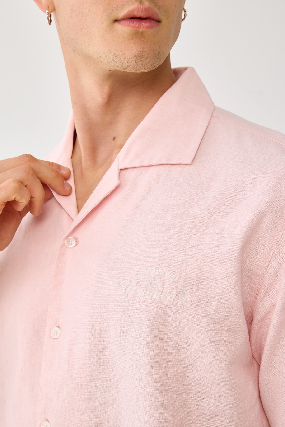 Common Need Exclusive Linen Boxy Resort Shirt Pastel Pink